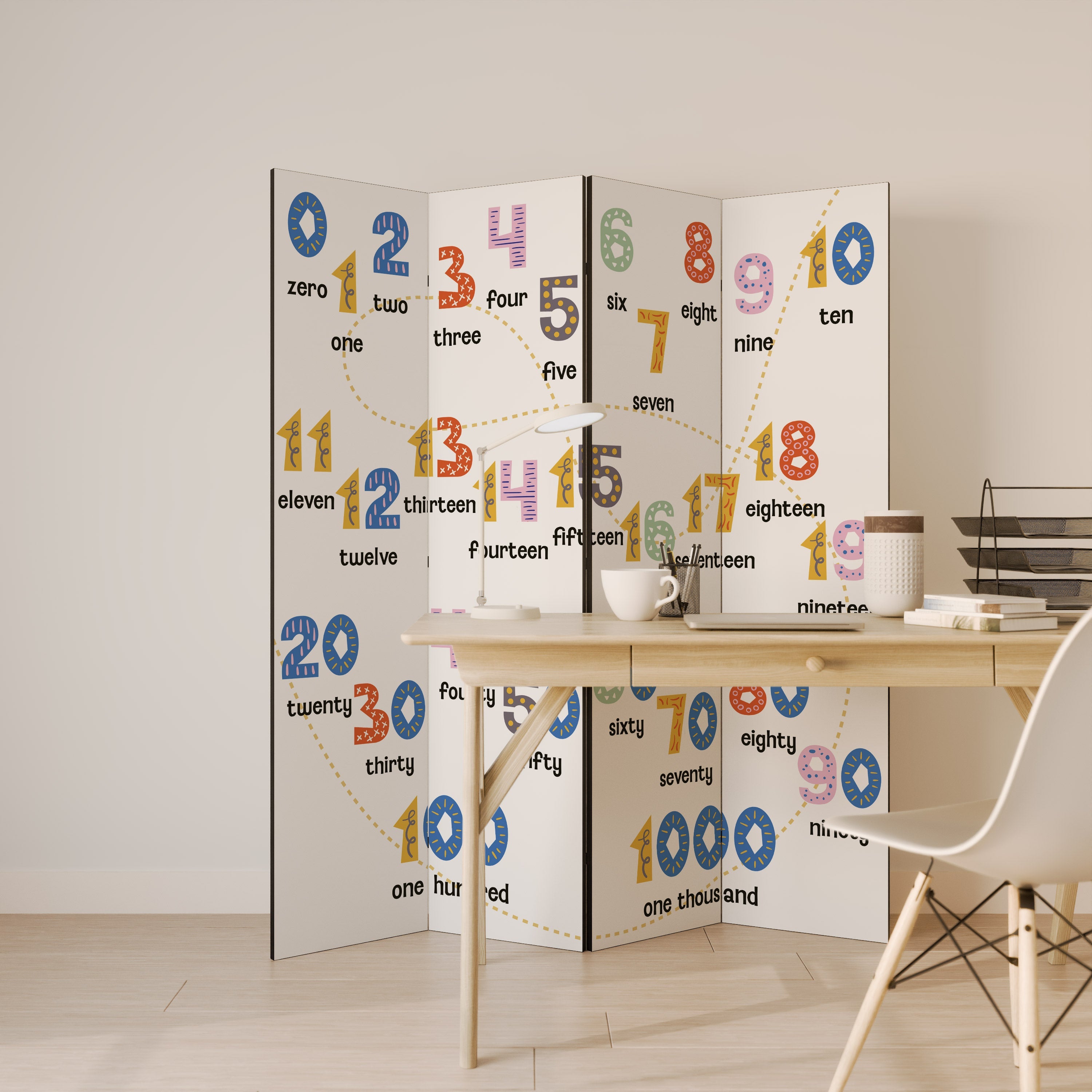 COUNTING LESSON Biombo Decorativo de 4 Painéis