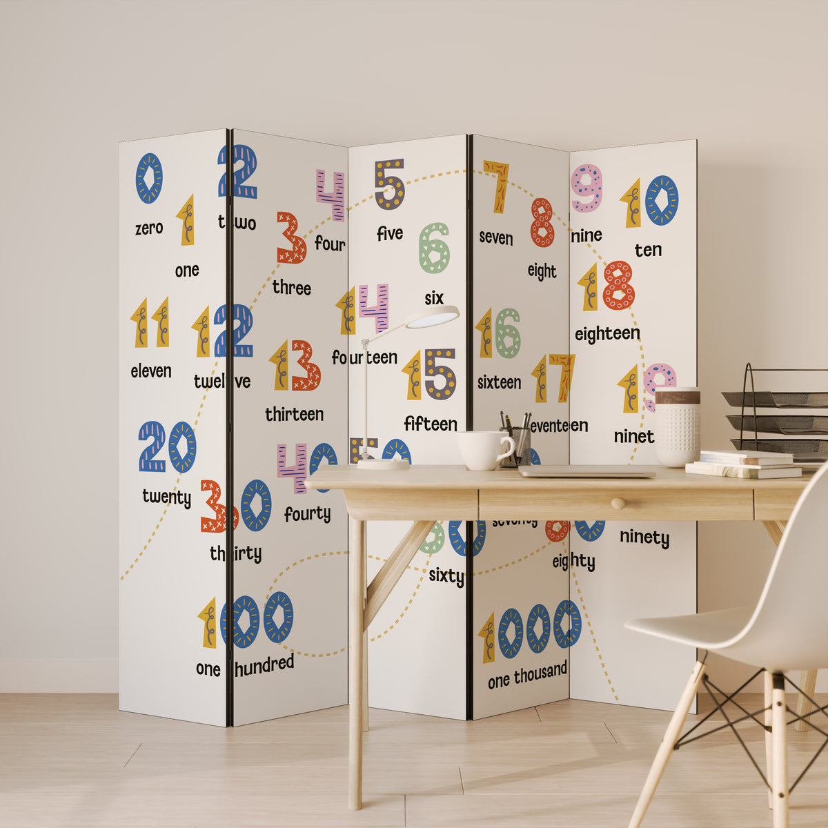 COUNTING LESSON Biombo de 5 Painéis