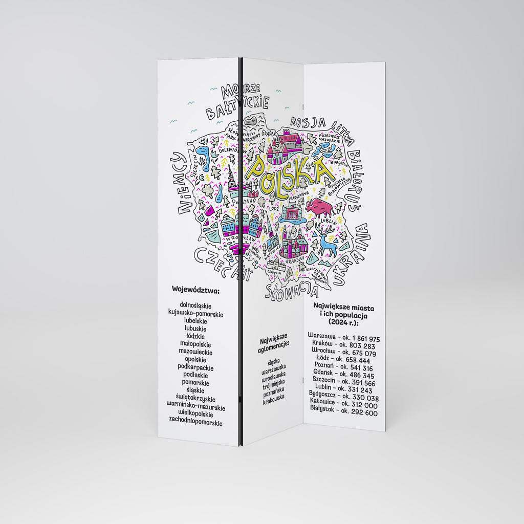 POLAND INFO Biombo de 3 Painéis