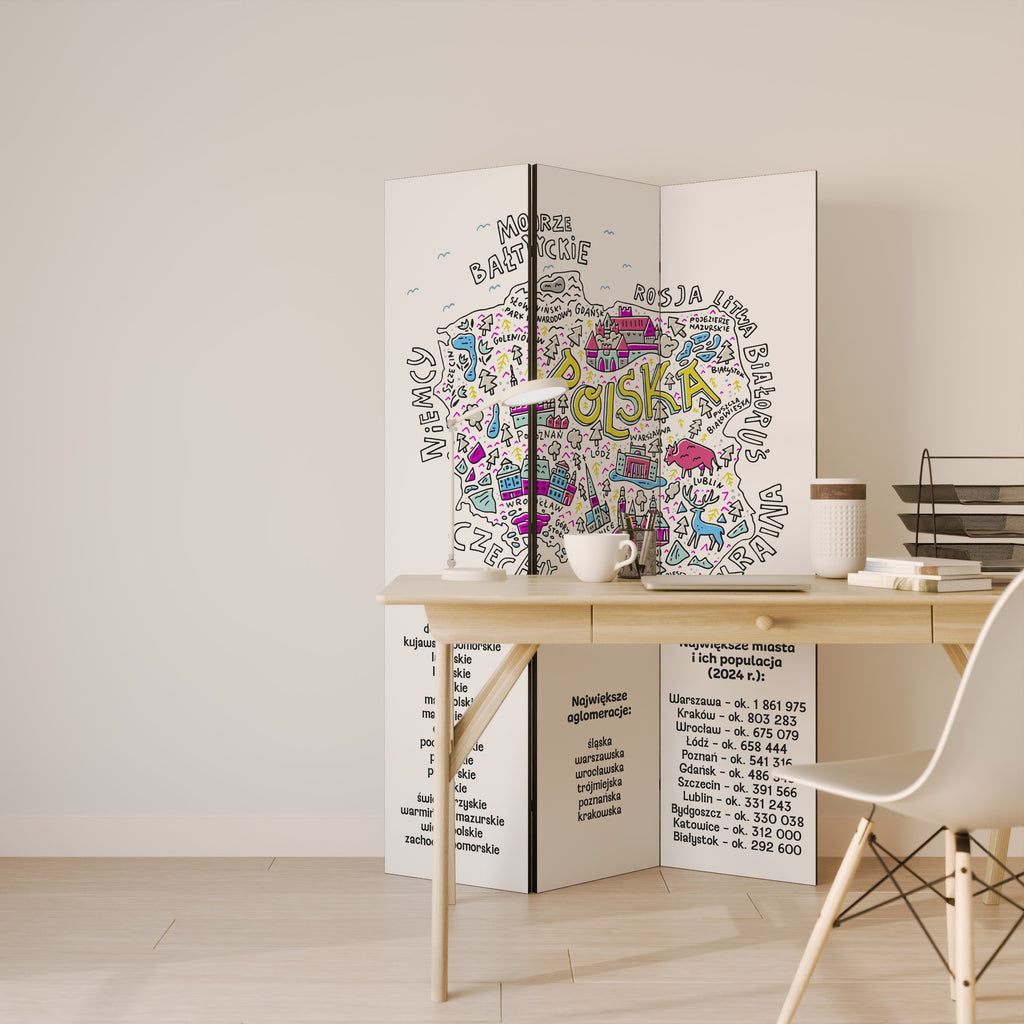 POLAND INFO Biombo de 3 Painéis