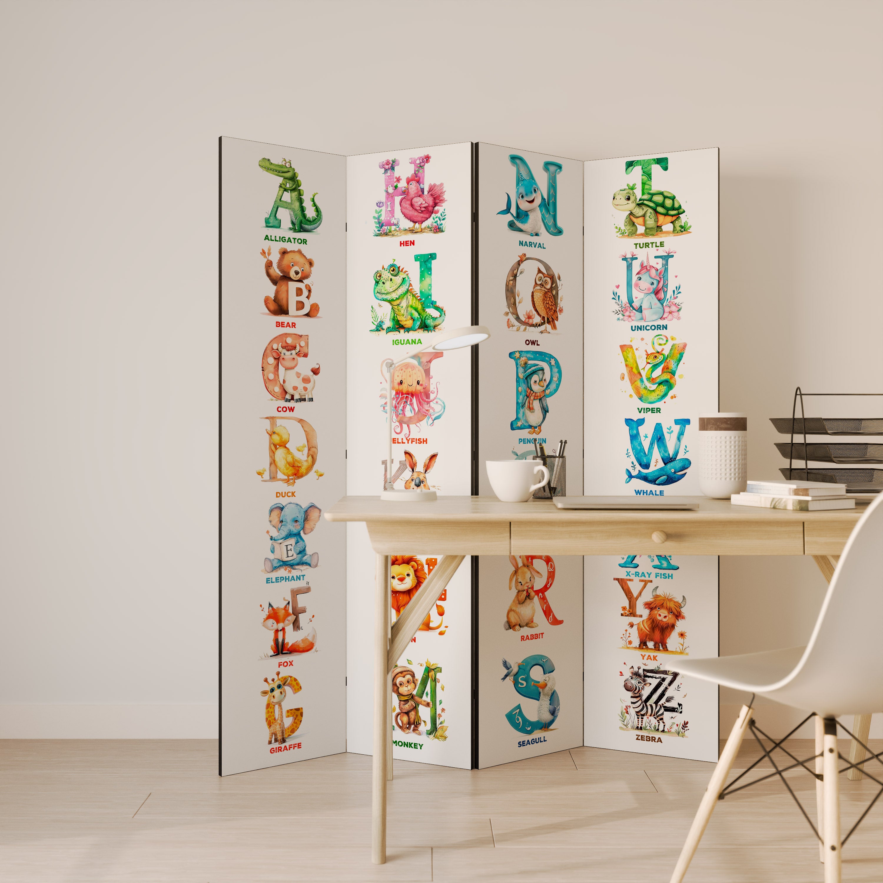JOYFUL LETTERS Biombo de 4 Painéis