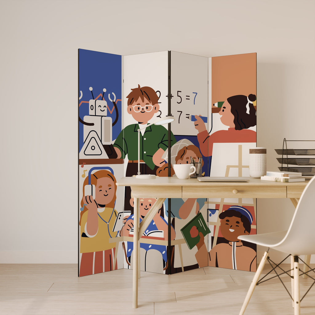 SCHOOL VIBE Decorative 4-Panel Room Divider