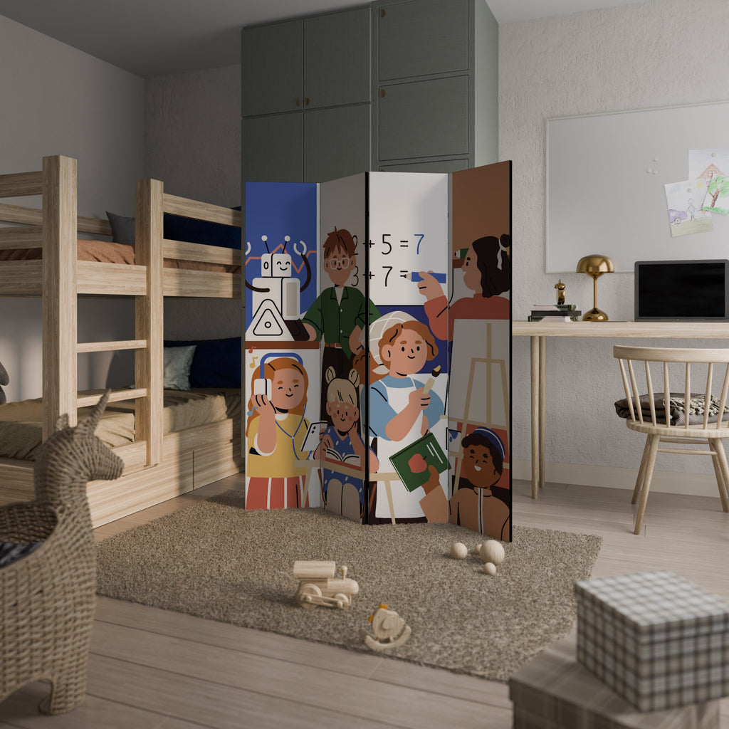 SCHOOL VIBE Decorative 4-Panel Room Divider