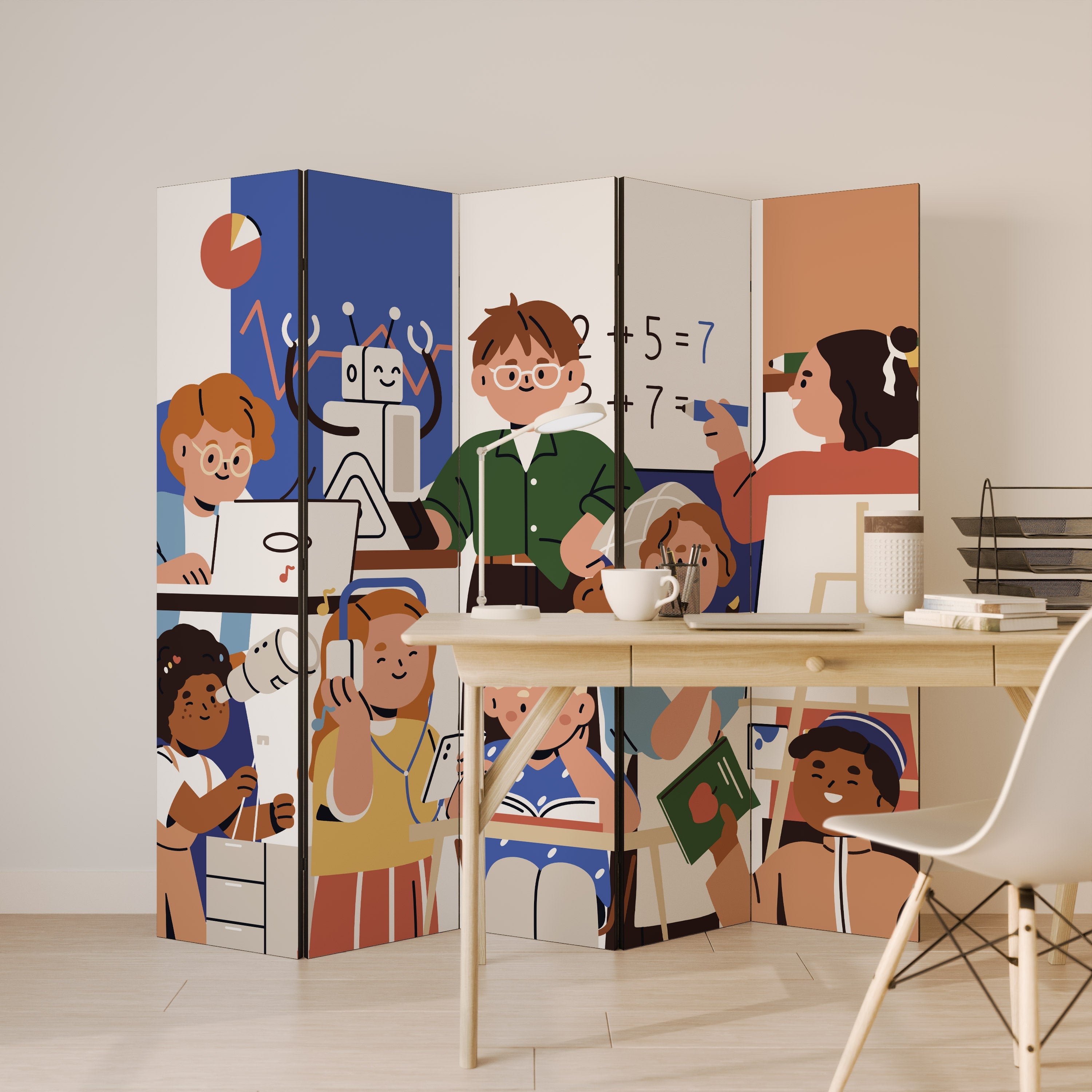 SCHOOL VIBE Decorative 5-Panel Room Divider