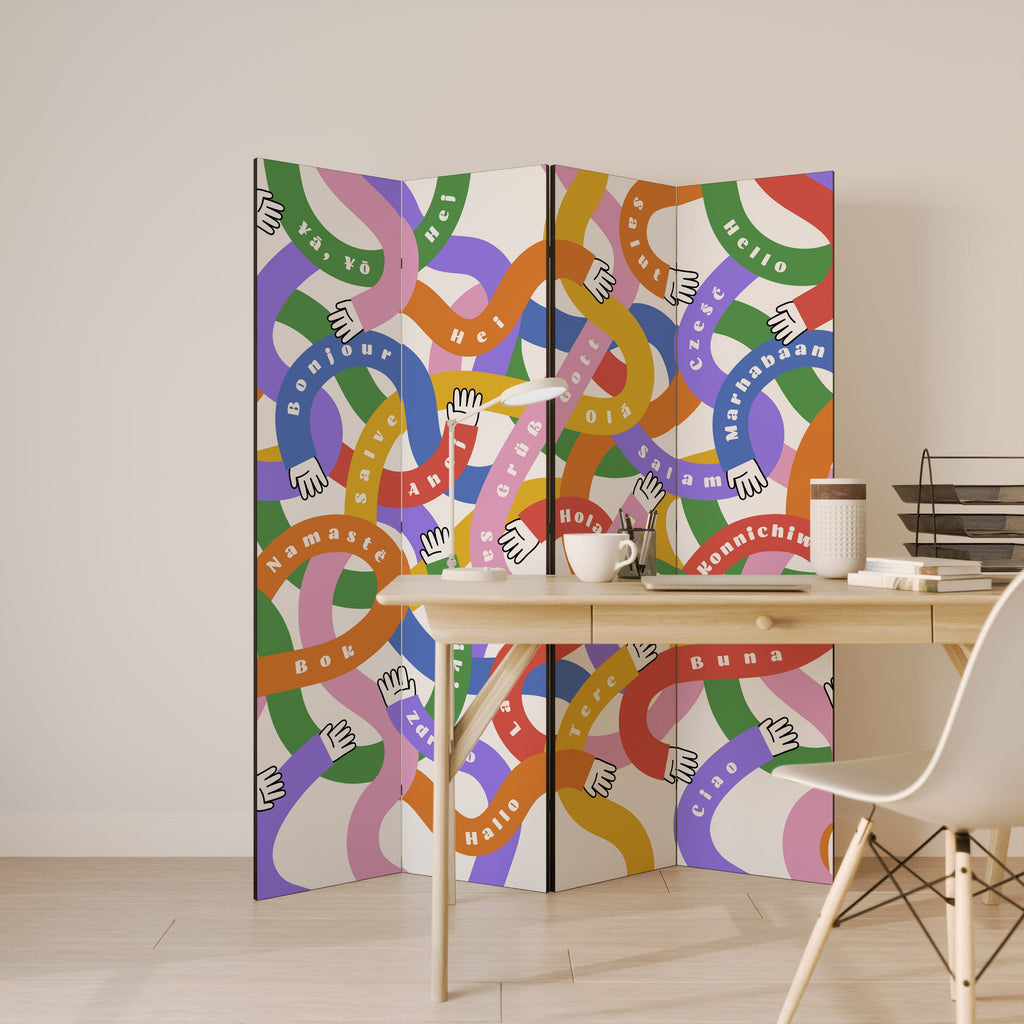 HELLO THERE Decorative 4-Panel Room Divider