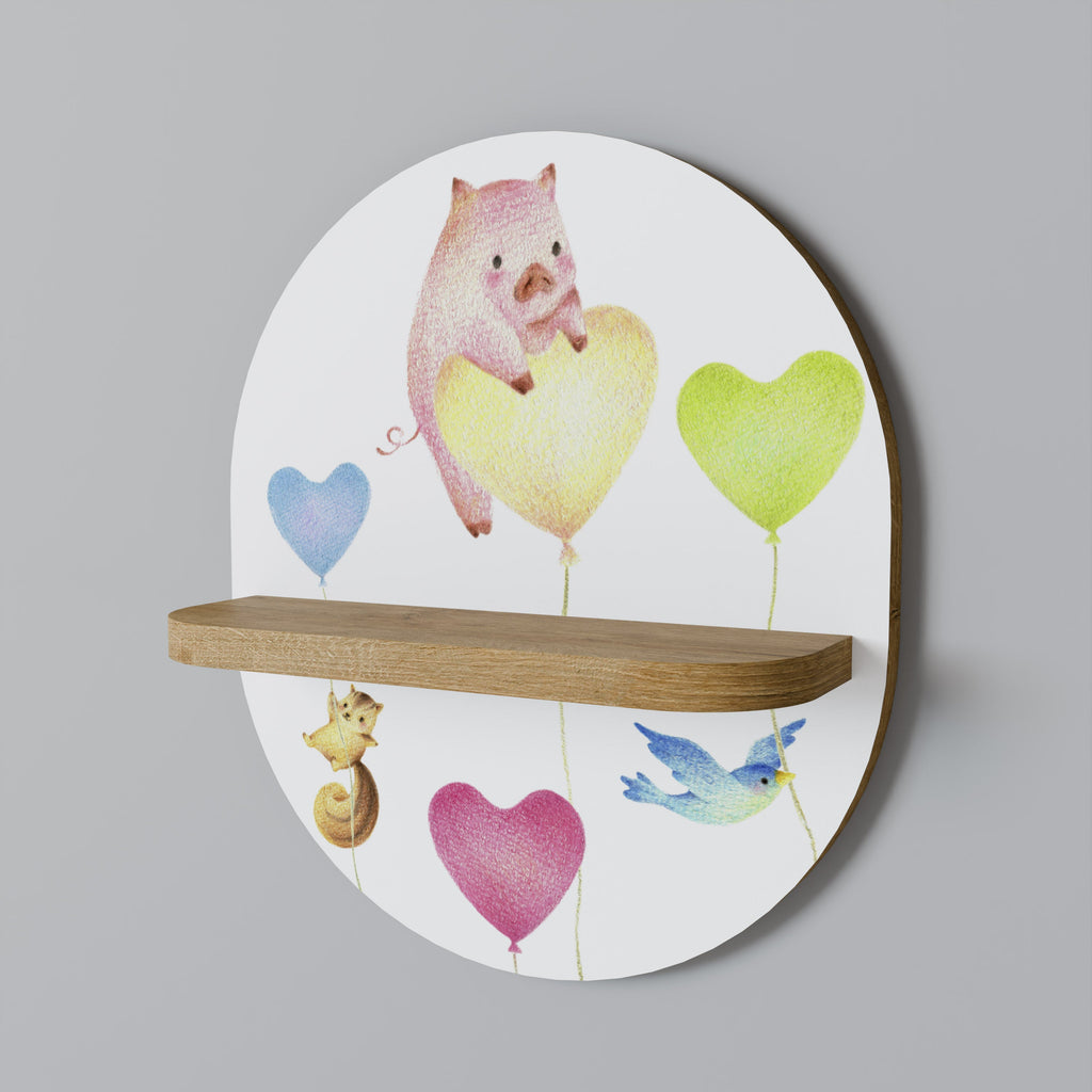 BALLOON FRIENDS Prateleira Oval Decorativa em Efeito Carvalho