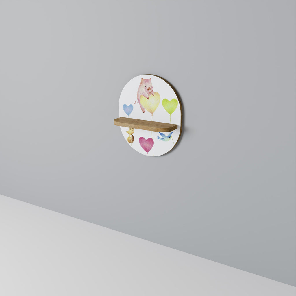 BALLOON FRIENDS Prateleira Oval Decorativa em Efeito Carvalho