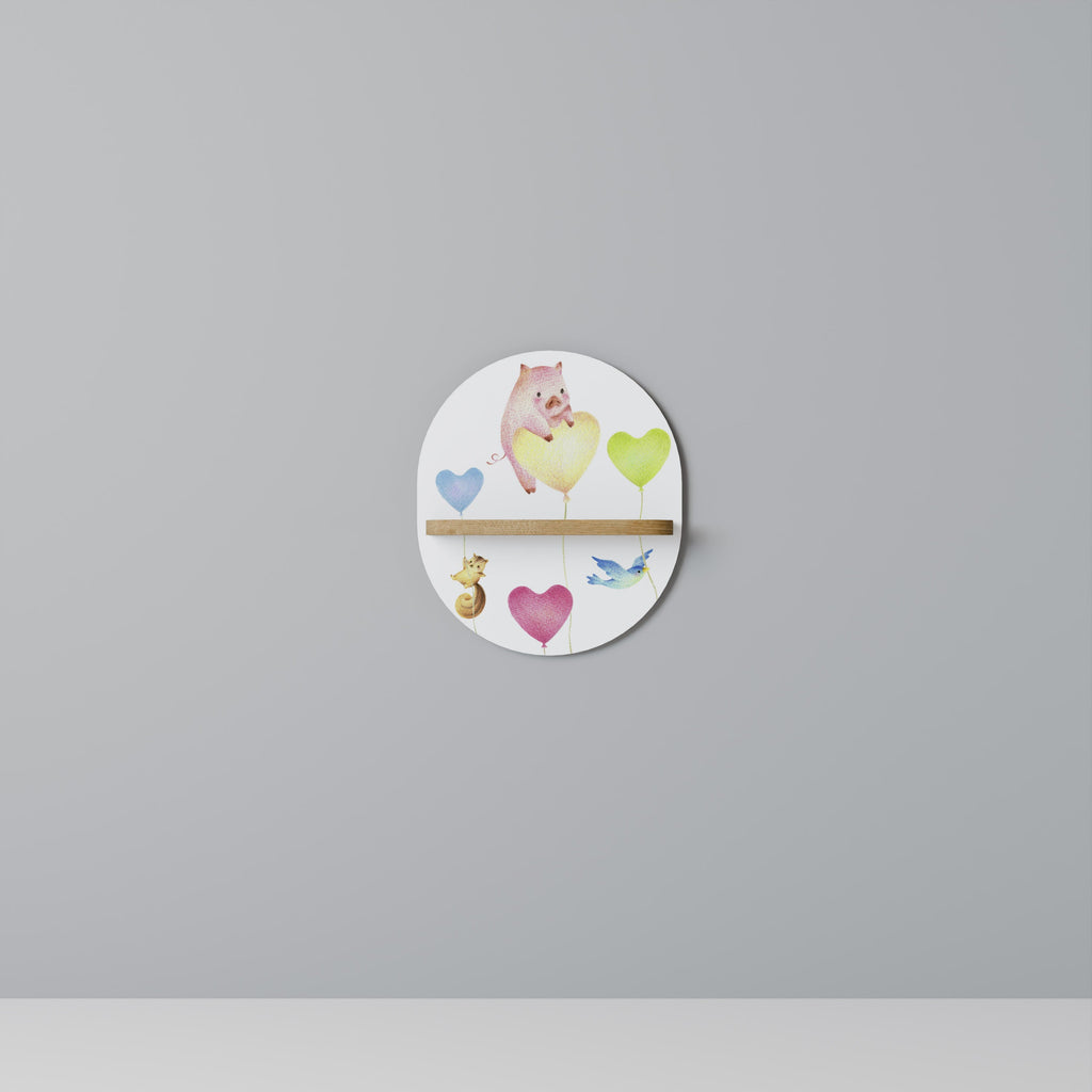 BALLOON FRIENDS Prateleira Oval Decorativa em Efeito Carvalho