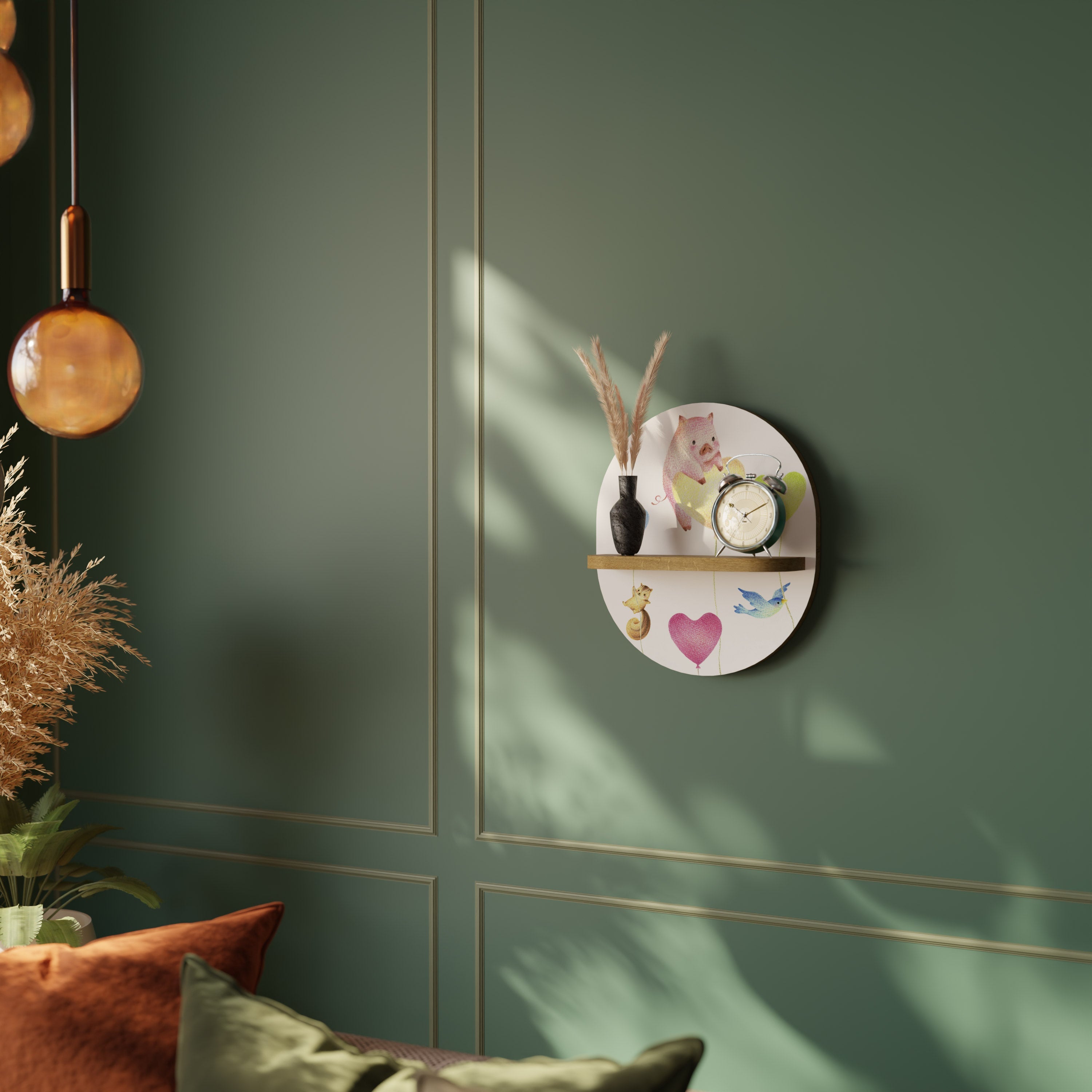 BALLOON FRIENDS Prateleira Oval Decorativa em Efeito Carvalho