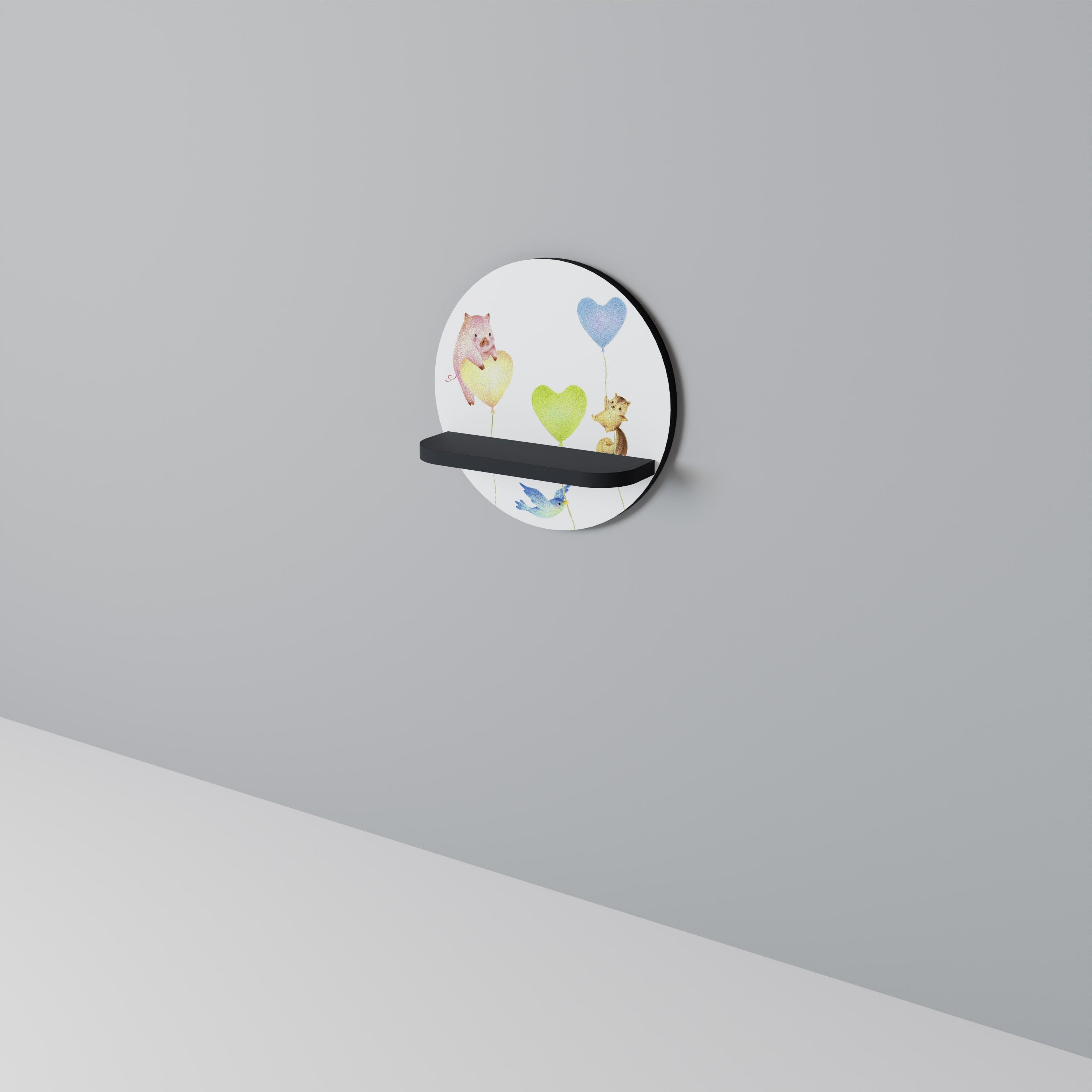 BALLOON FRIENDS Prateleira Redonda Decorativa em Acabamento Preto