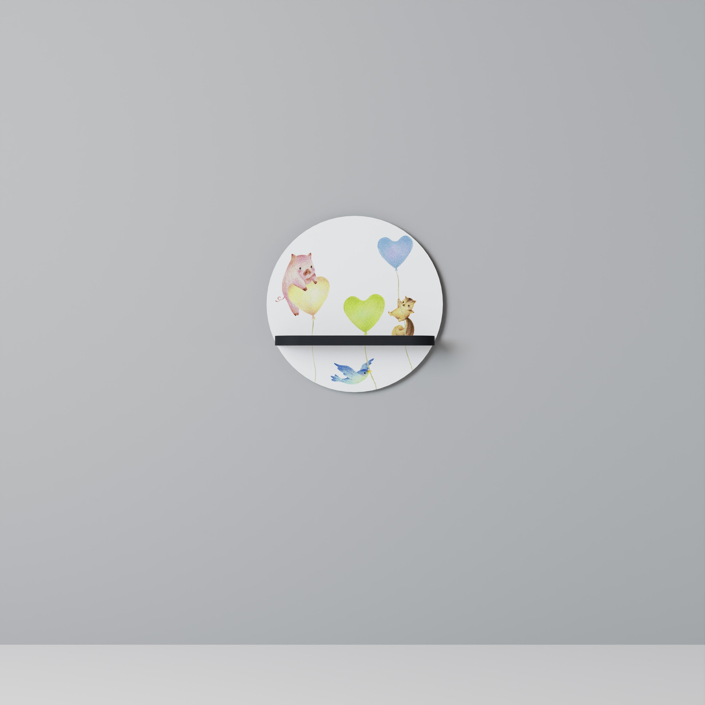 BALLOON FRIENDS Prateleira Redonda Decorativa em Acabamento Preto