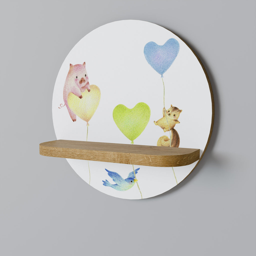 BALLOON FRIENDS Prateleira Redonda Decorativa em Efeito Carvalho