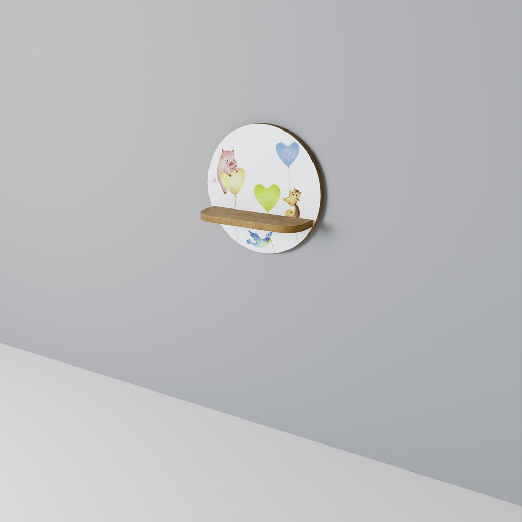 BALLOON FRIENDS Prateleira Redonda Decorativa em Efeito Carvalho