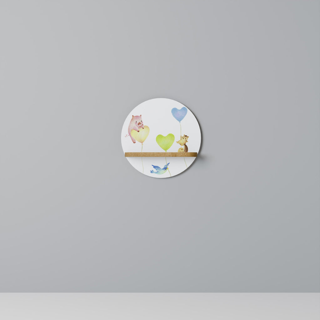 BALLOON FRIENDS Prateleira Redonda Decorativa em Efeito Carvalho