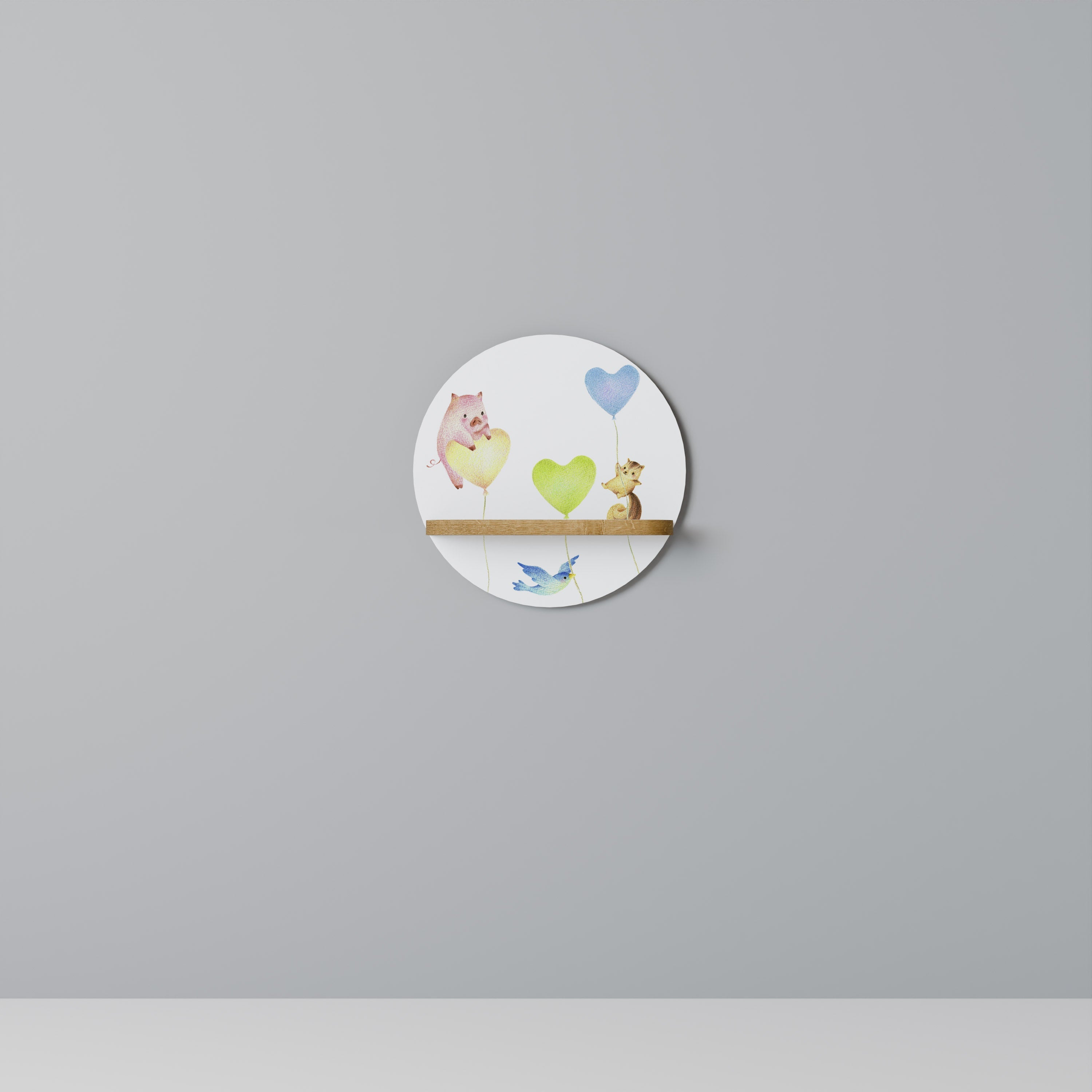 BALLOON FRIENDS Prateleira Redonda Decorativa em Efeito Carvalho