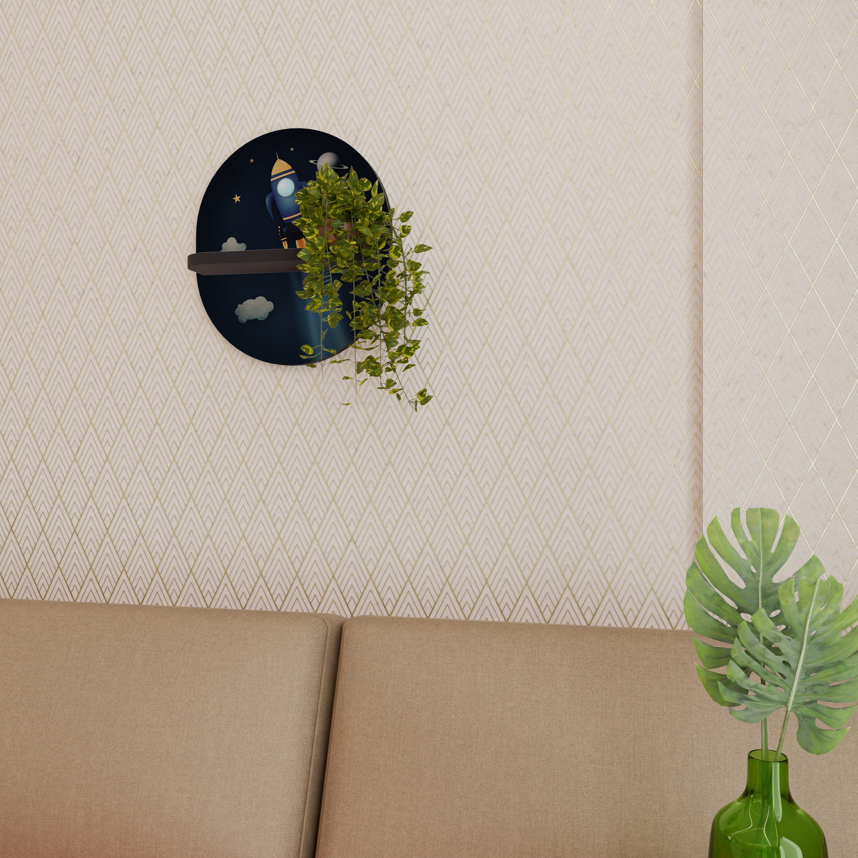 STELLAR SWING Prateleira Oval Decorativa em Acabamento Preto