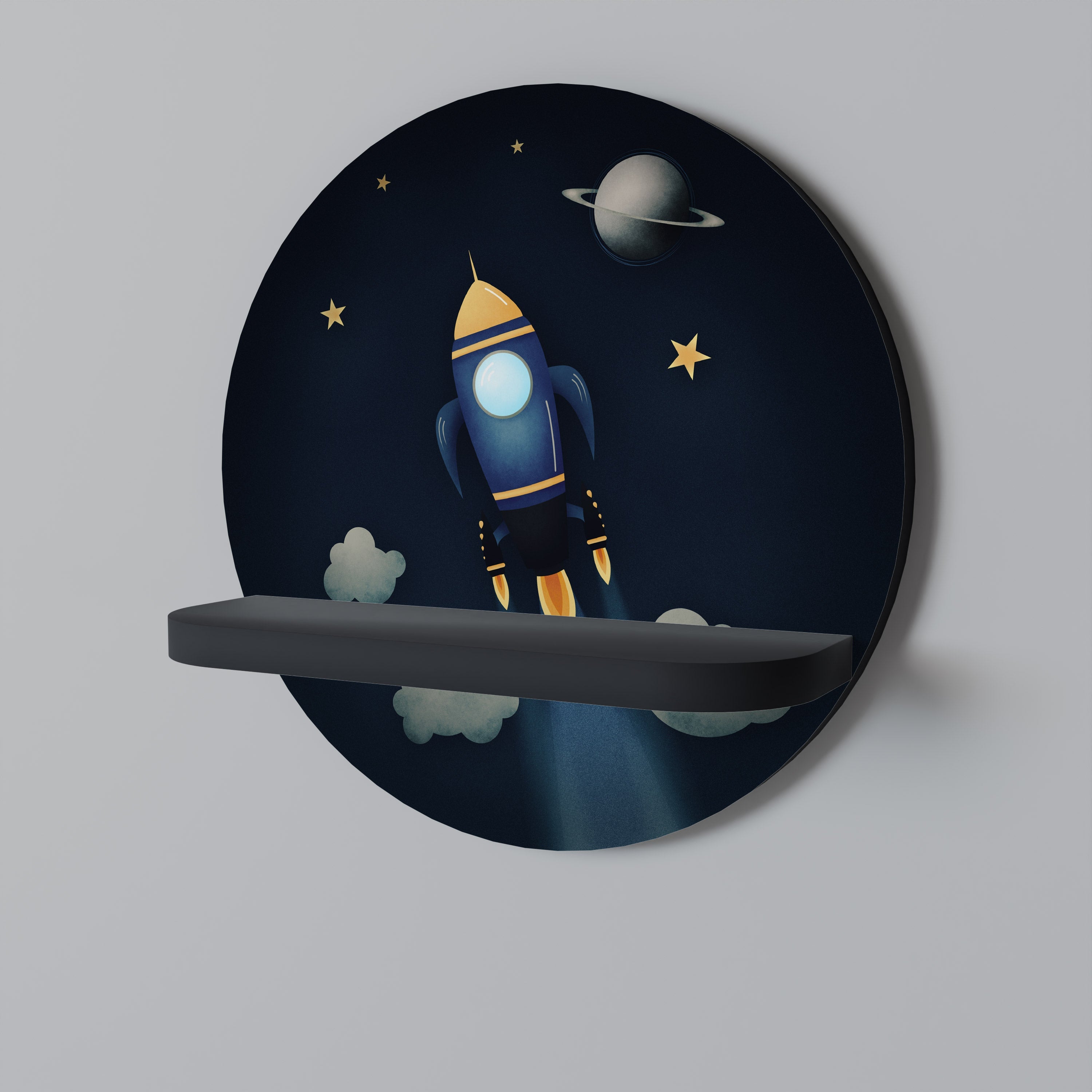 STELLAR SWING Prateleira Redonda Decorativa em Acabamento Preto