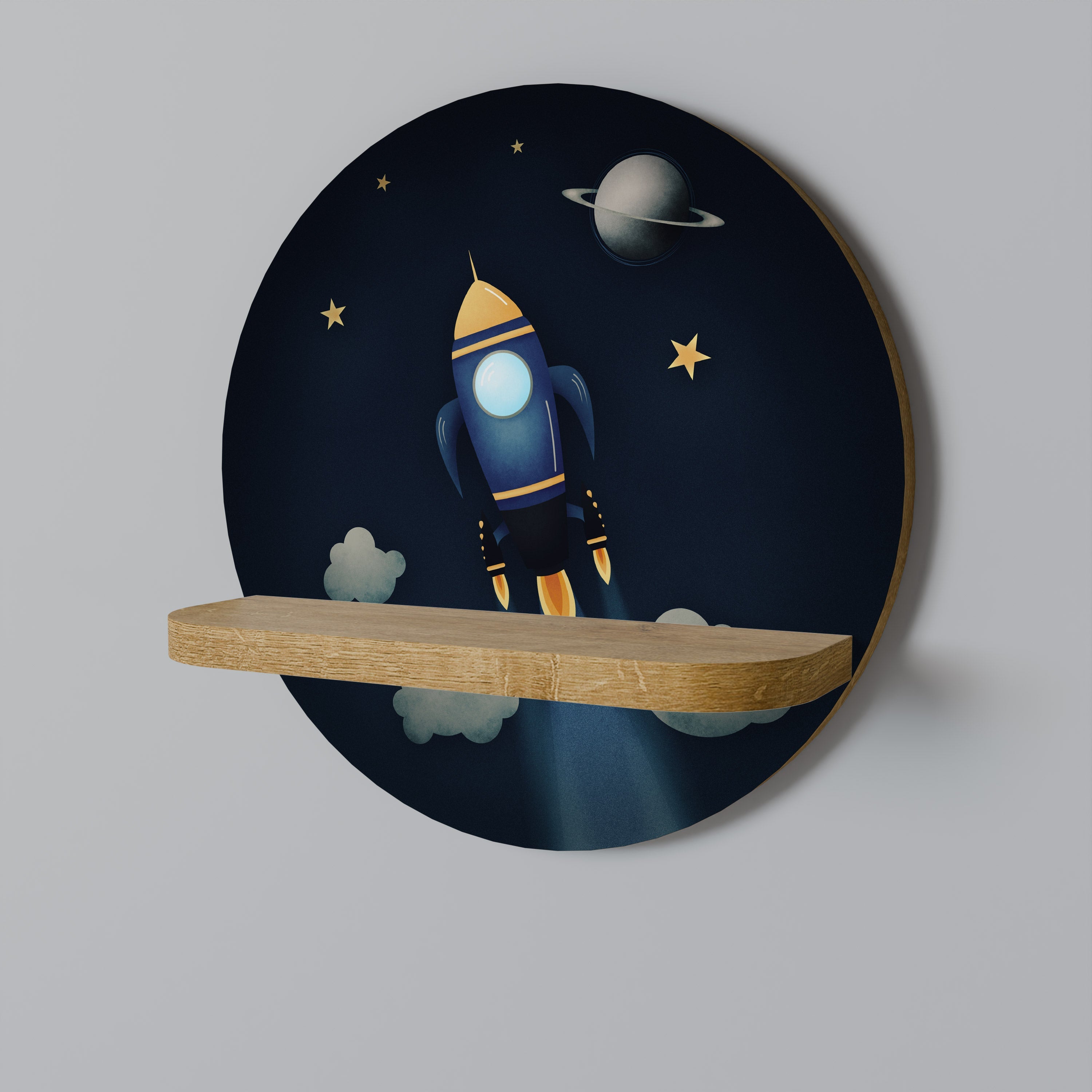 STELLAR SWING Prateleira Redonda Decorativa em Efeito Carvalho