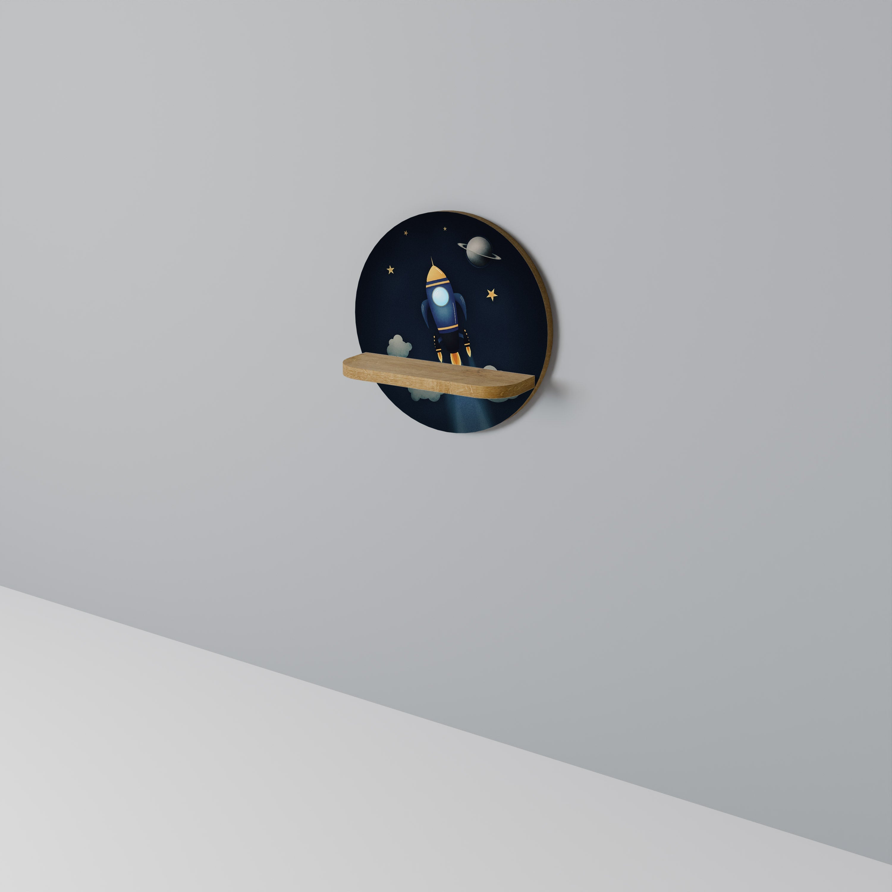 STELLAR SWING Prateleira Redonda Decorativa em Efeito Carvalho