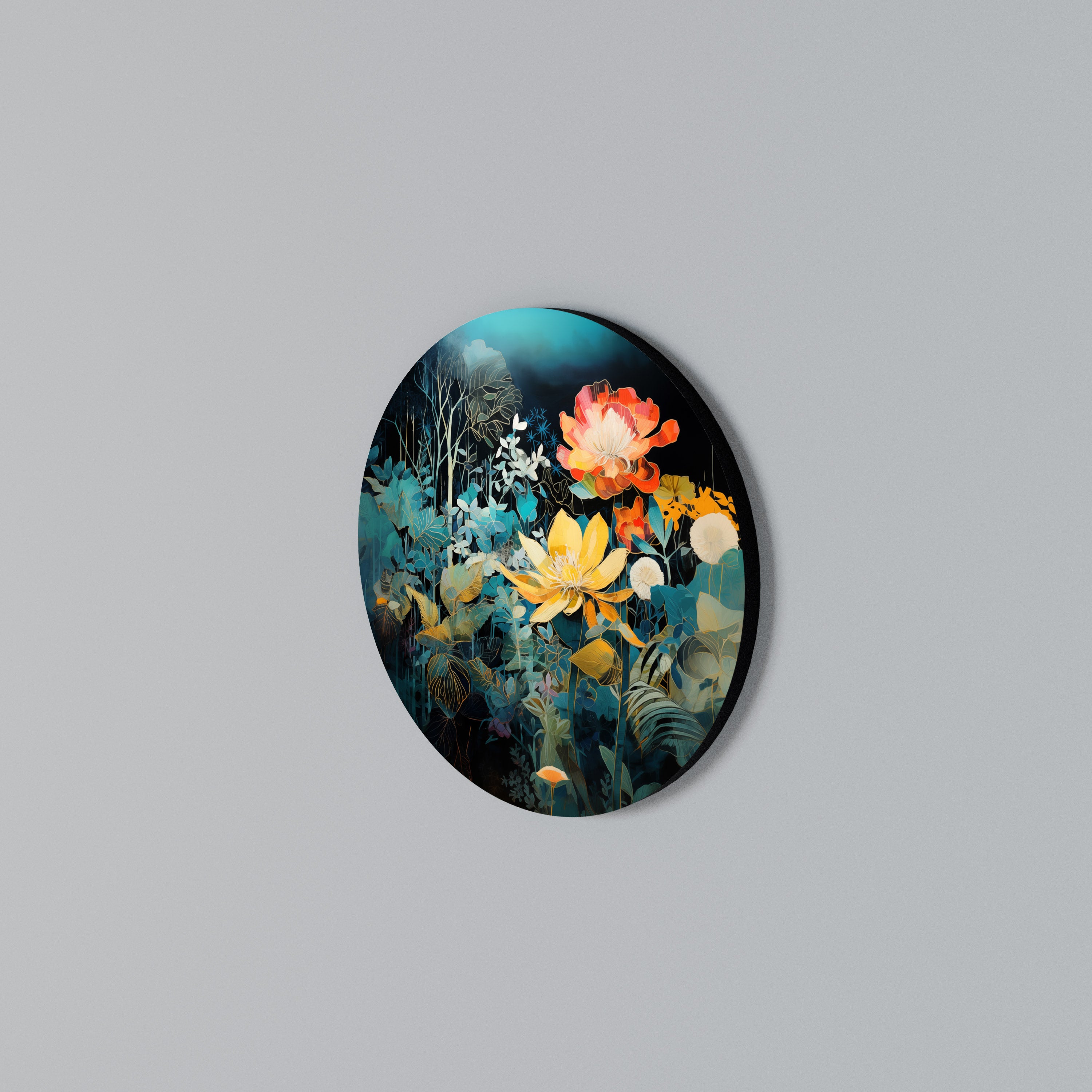 MIDNIGHT FLOWERS Arte de Parede Redonda