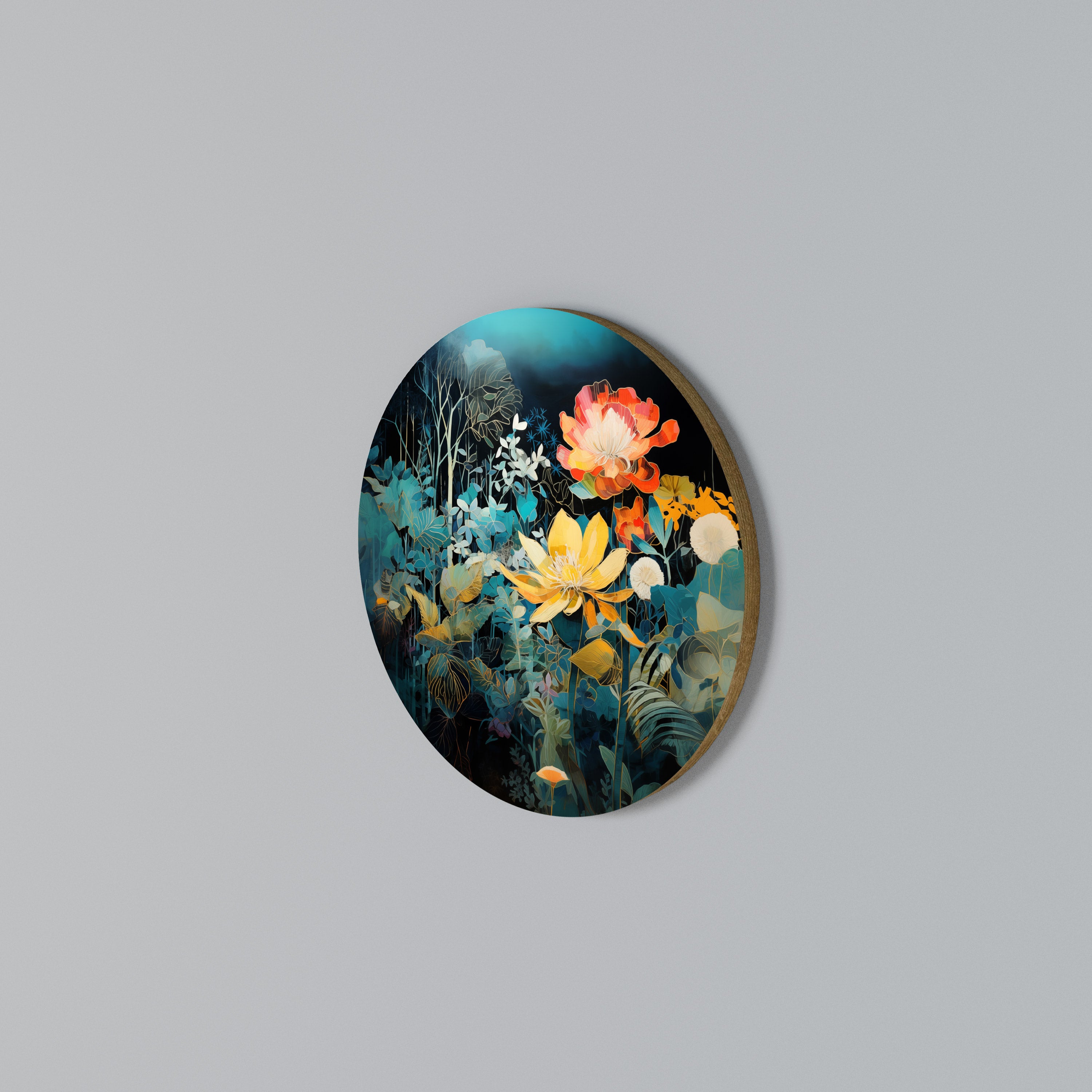 MIDNIGHT FLOWERS Arte de Parede Redonda