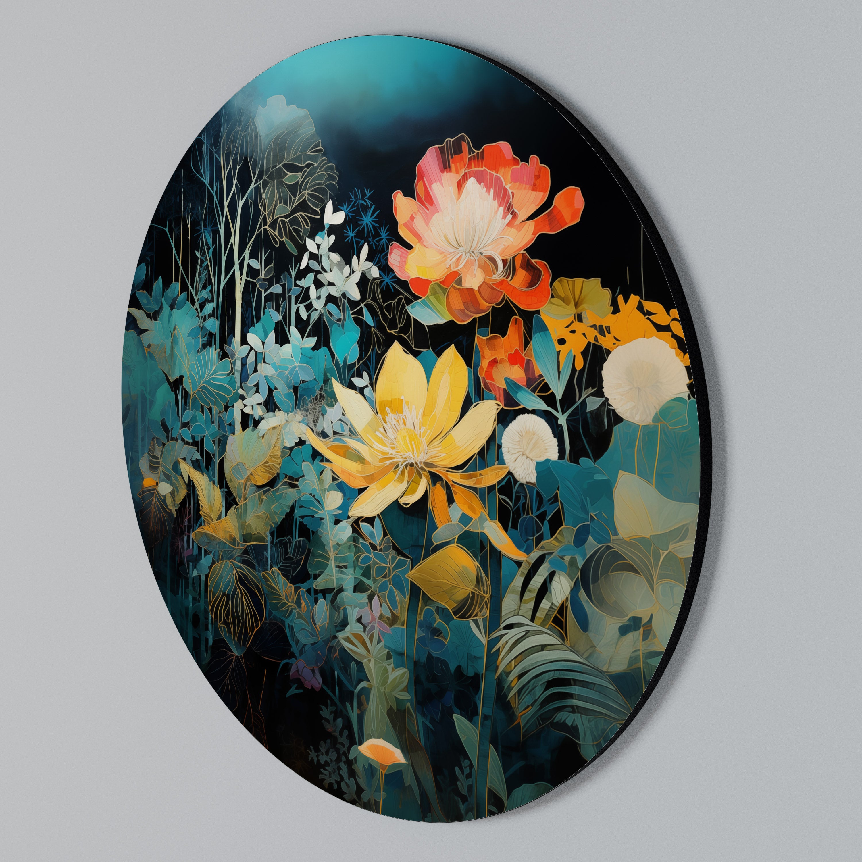 MIDNIGHT FLOWERS Arte de Parede Redonda