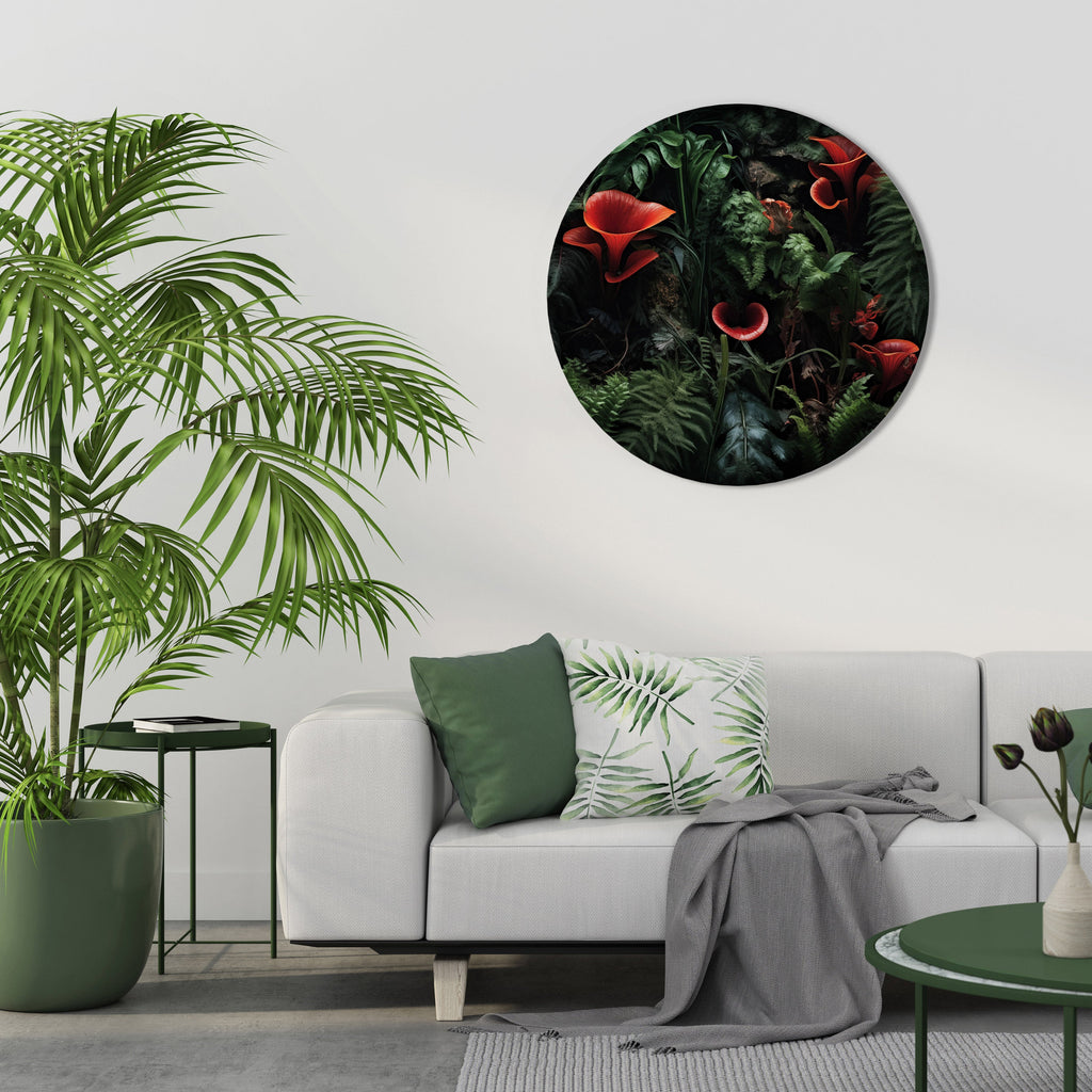 CRIMSON FERNS Quadro Redondo Decorativo