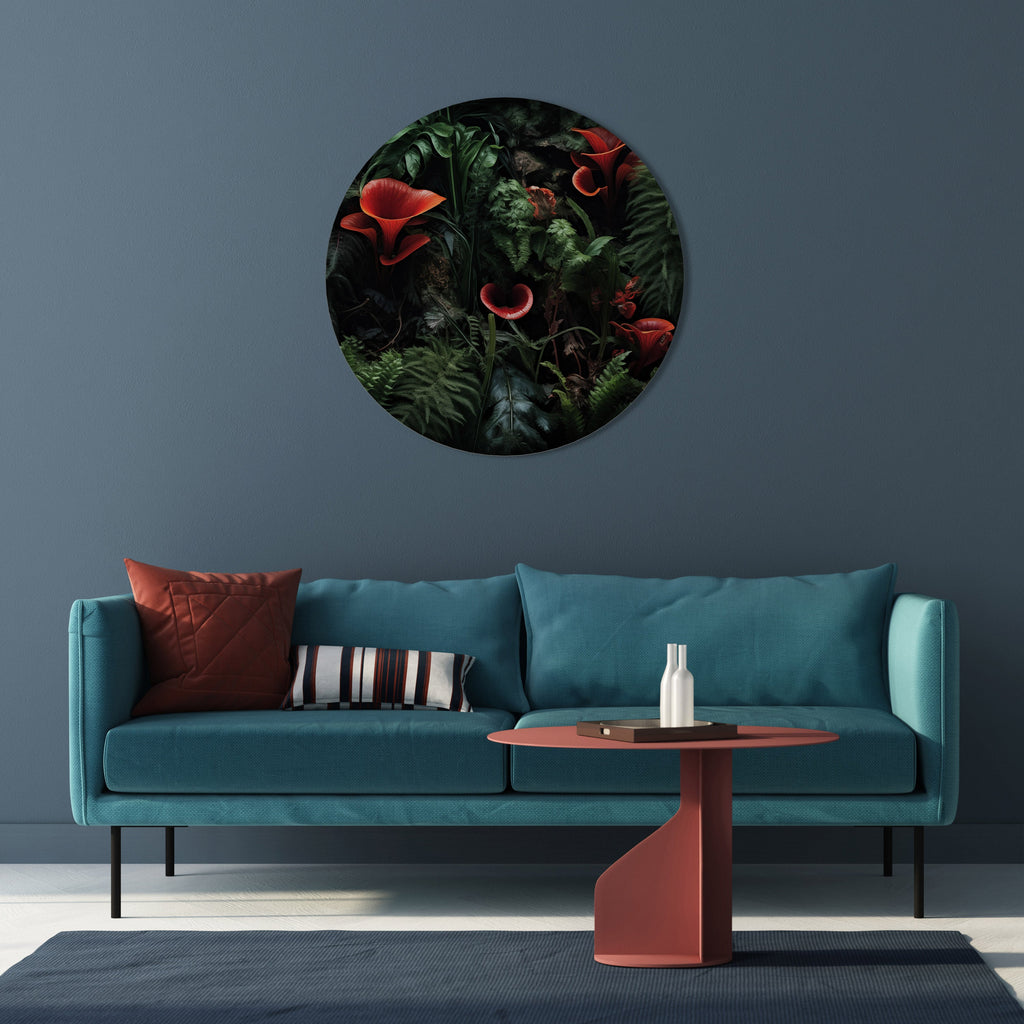 CRIMSON FERNS Quadro Redondo Decorativo