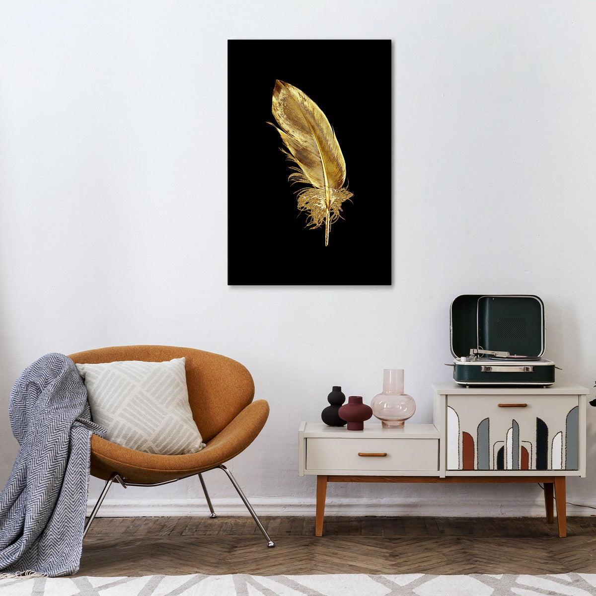 SHIMMERING FEATHER GRACE Quadro em tela vertical