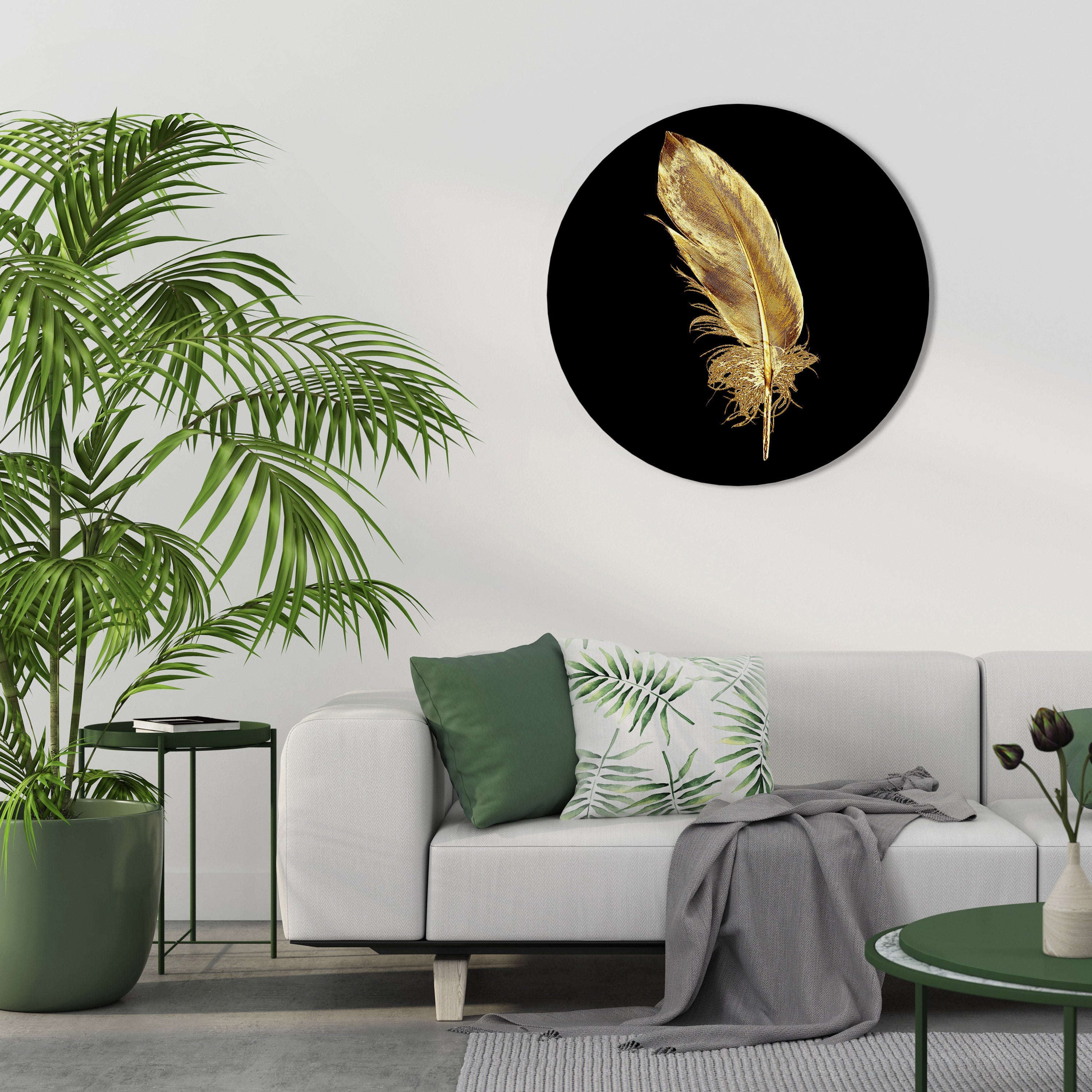 SHIMMERING FEATHER GRACE Quadro Redondo Decorativo