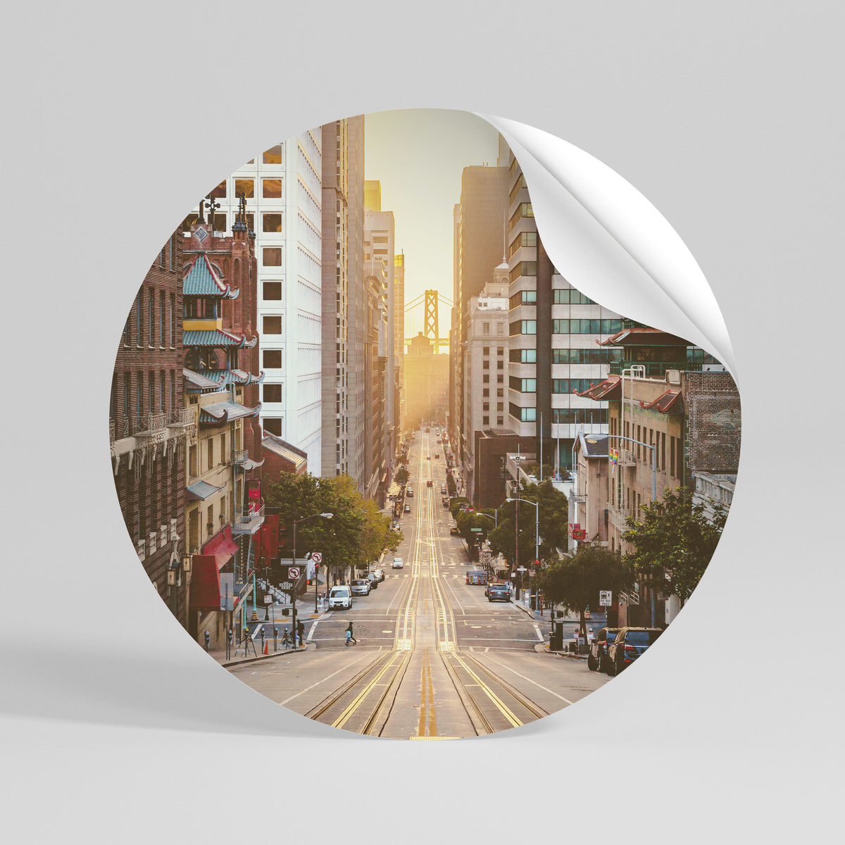 SUNSET CITYSCAPE SYMPHONY Autocolante Redondo Removível