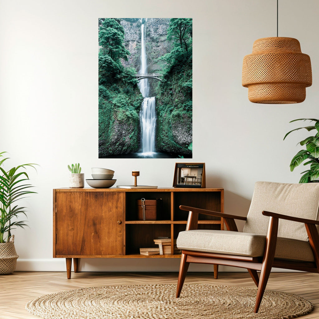 MYSTICAL WATERSCAPE BRIDGE Poster Vertical Autocolante