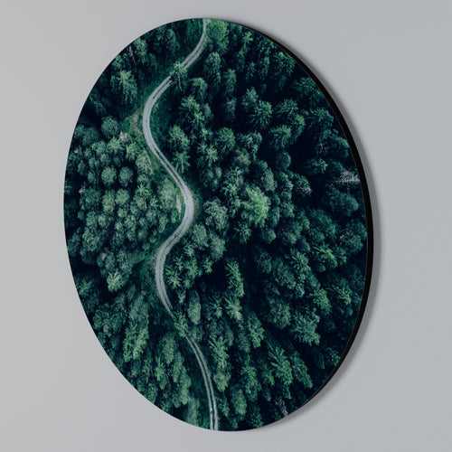 FORESTED SERPENTINE ROUTE Arte de Parede Redonda