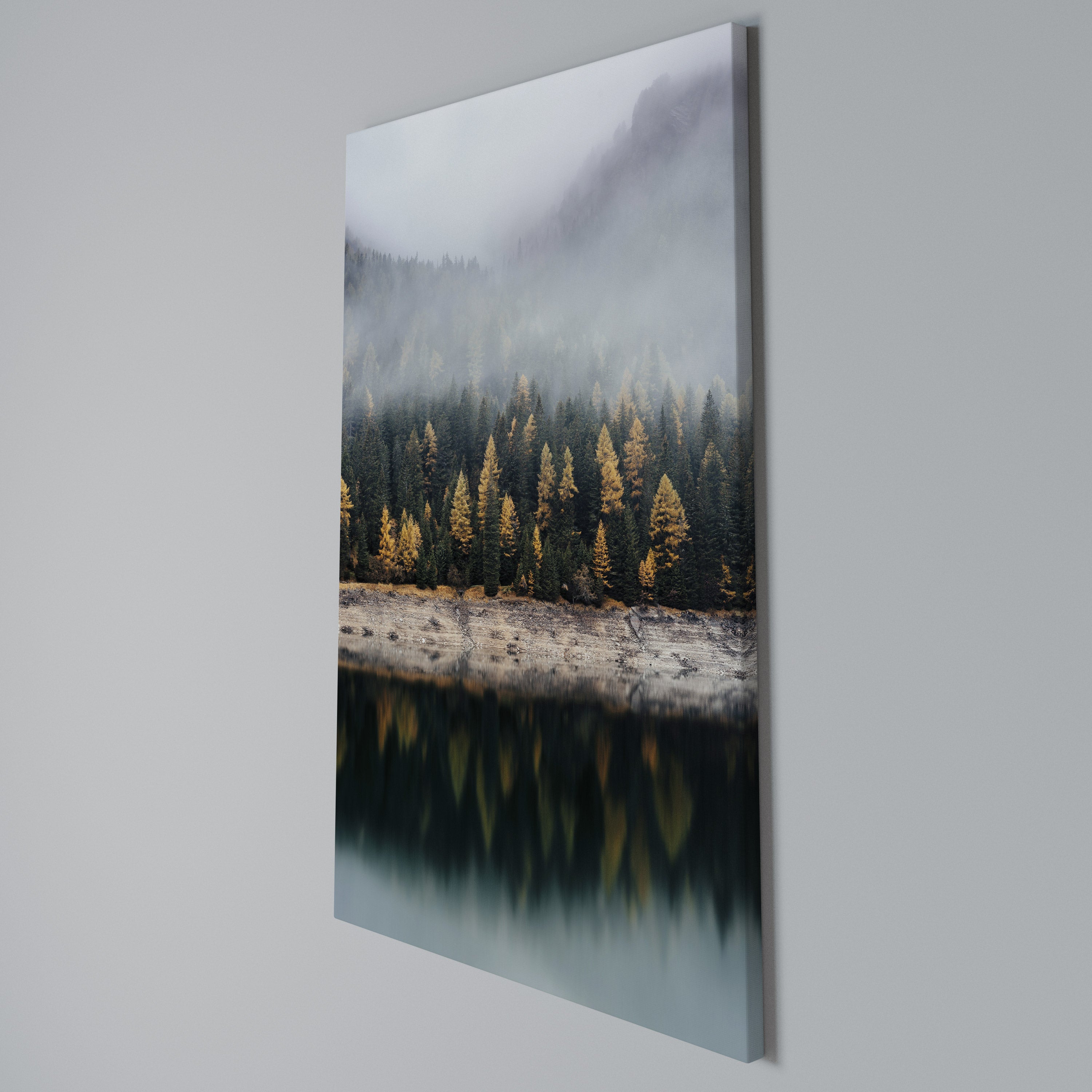 GOLDEN TREES IN FOG Quadro em tela vertical