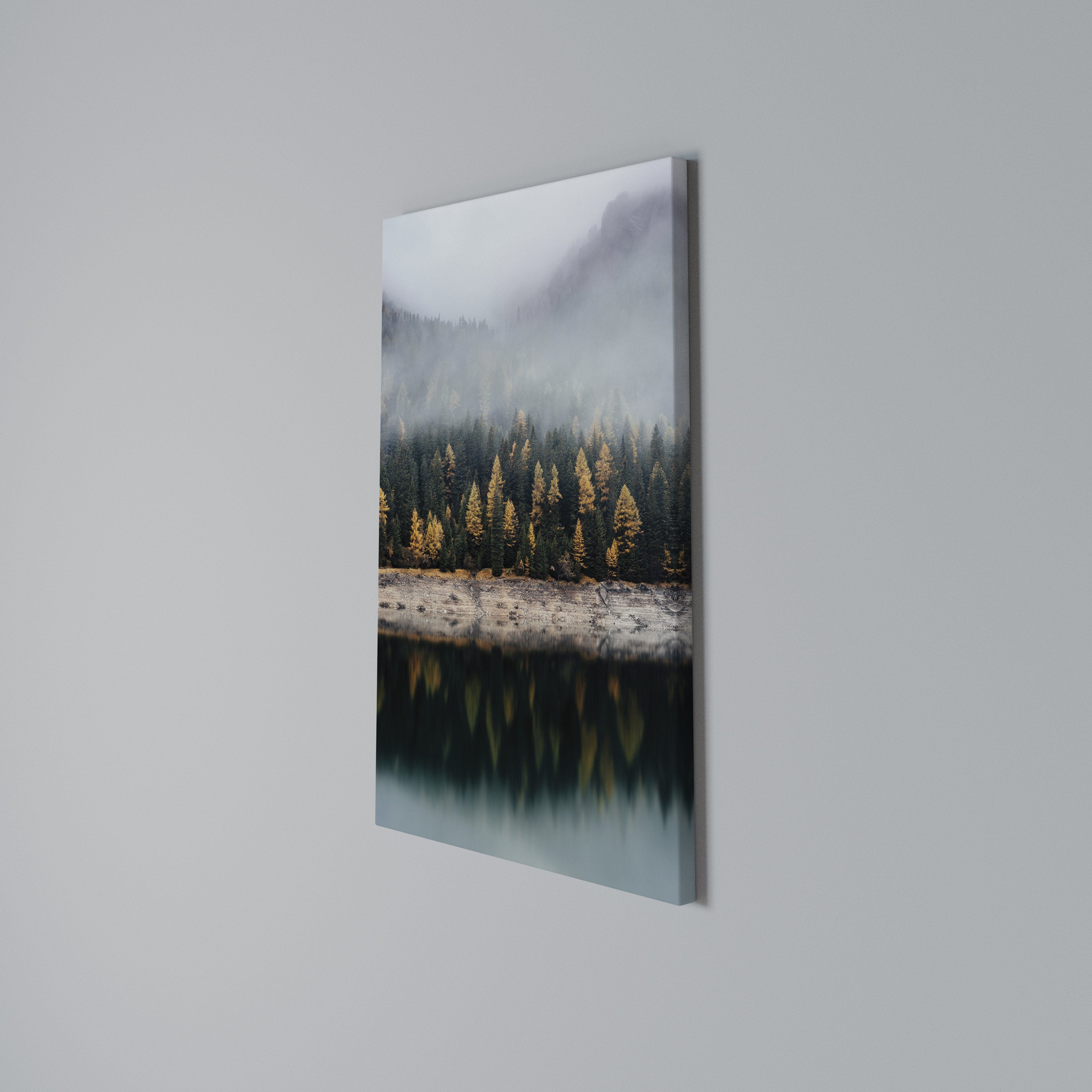 GOLDEN TREES IN FOG Quadro em tela vertical