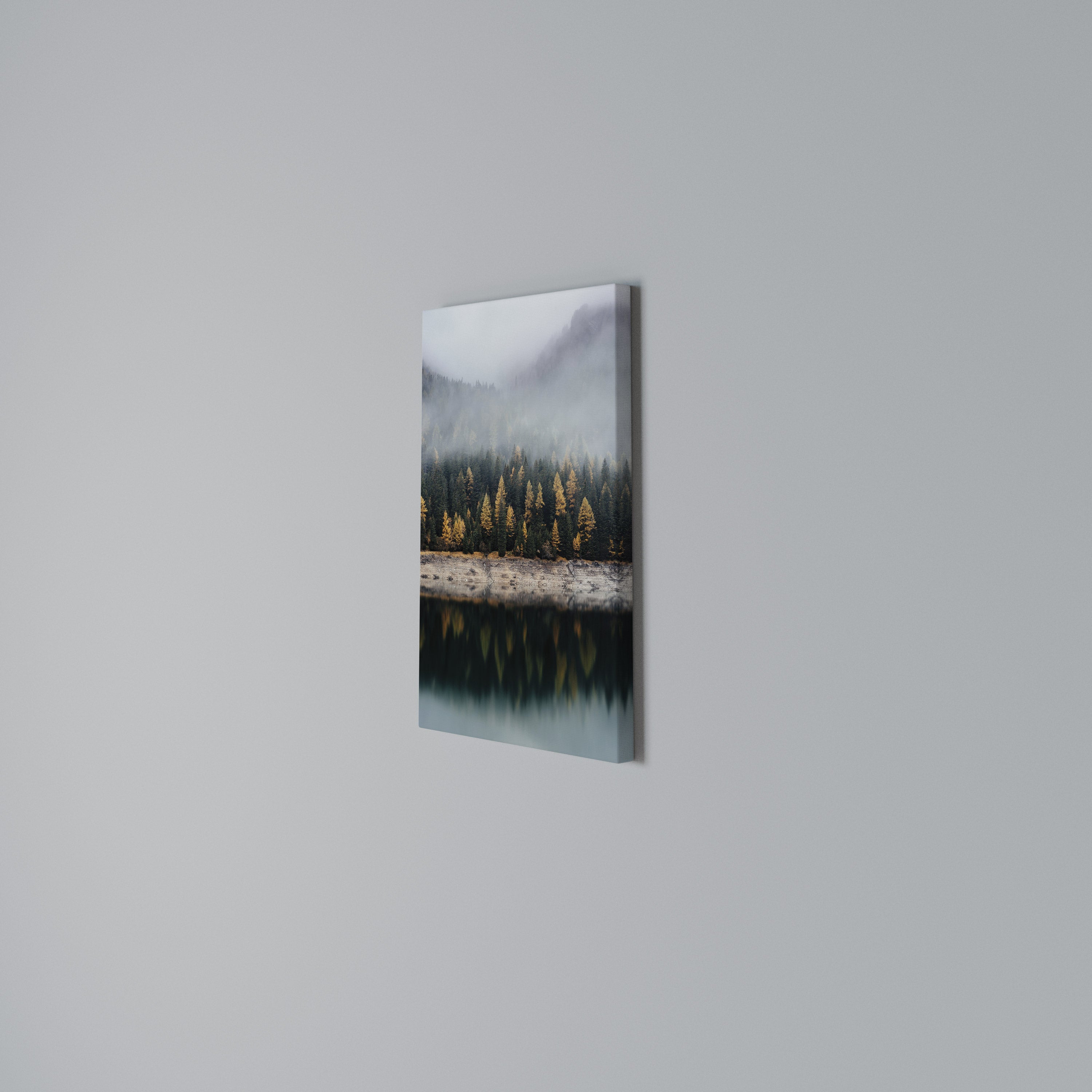GOLDEN TREES IN FOG Quadro em tela vertical