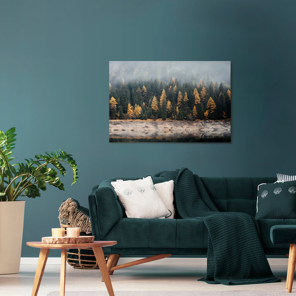 GOLDEN TREES IN FOG Horizontal Canvas Print
