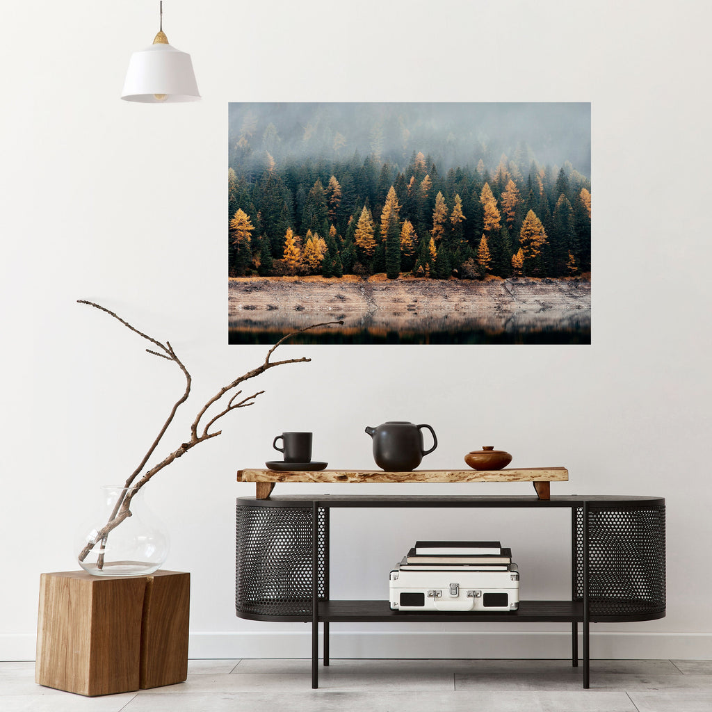 GOLDEN TREES IN FOG Peel and Stick Horizontal Poster