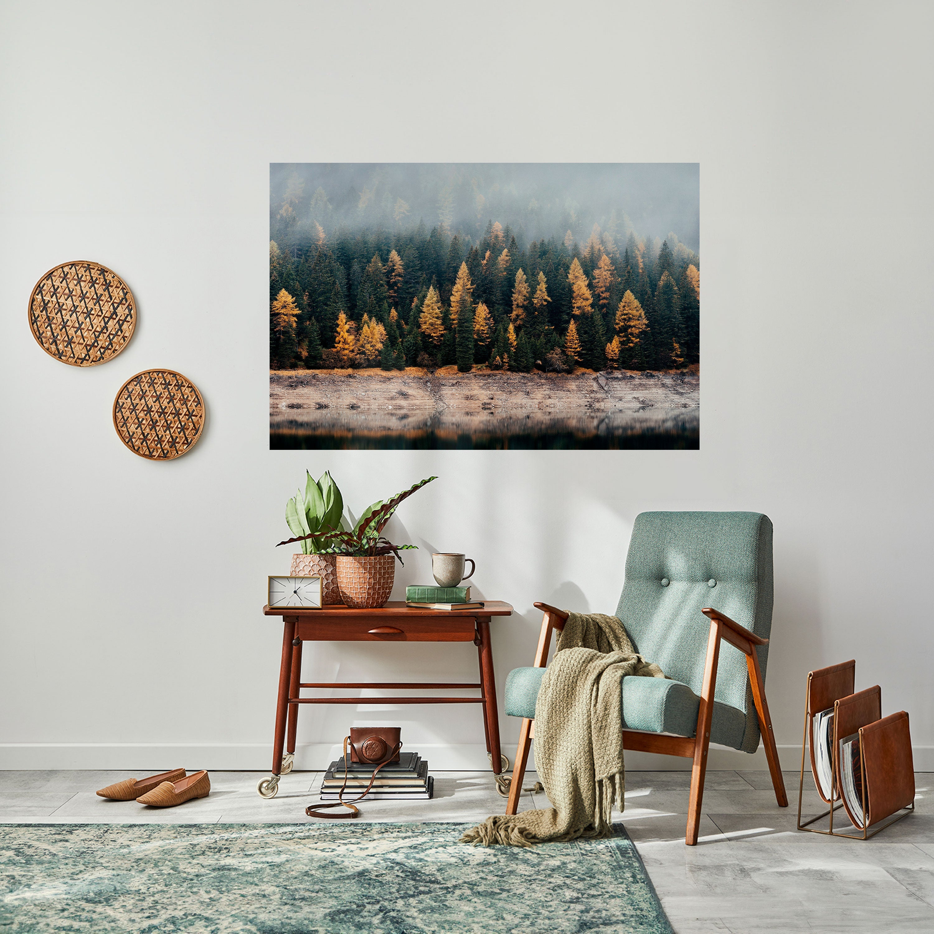 GOLDEN TREES IN FOG Peel and Stick Horizontal Poster