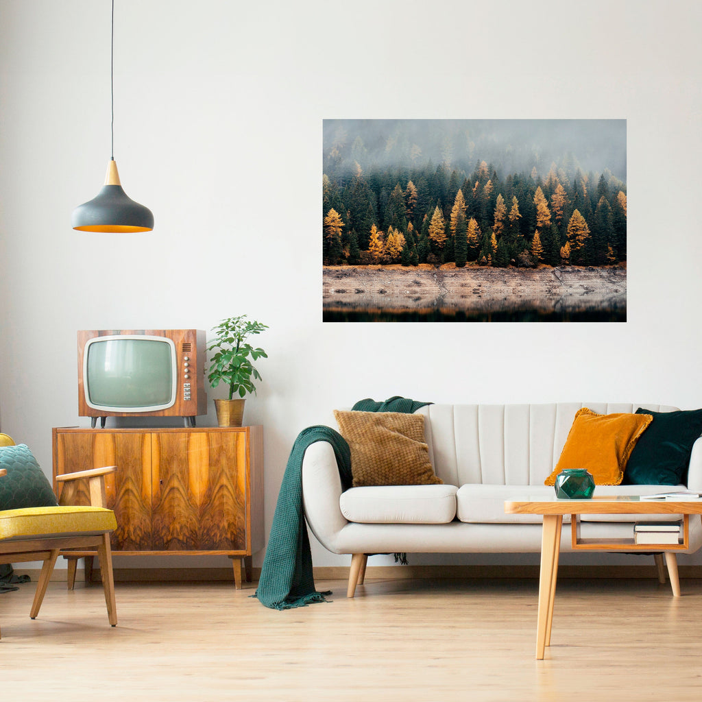 GOLDEN TREES IN FOG Peel and Stick Horizontal Poster