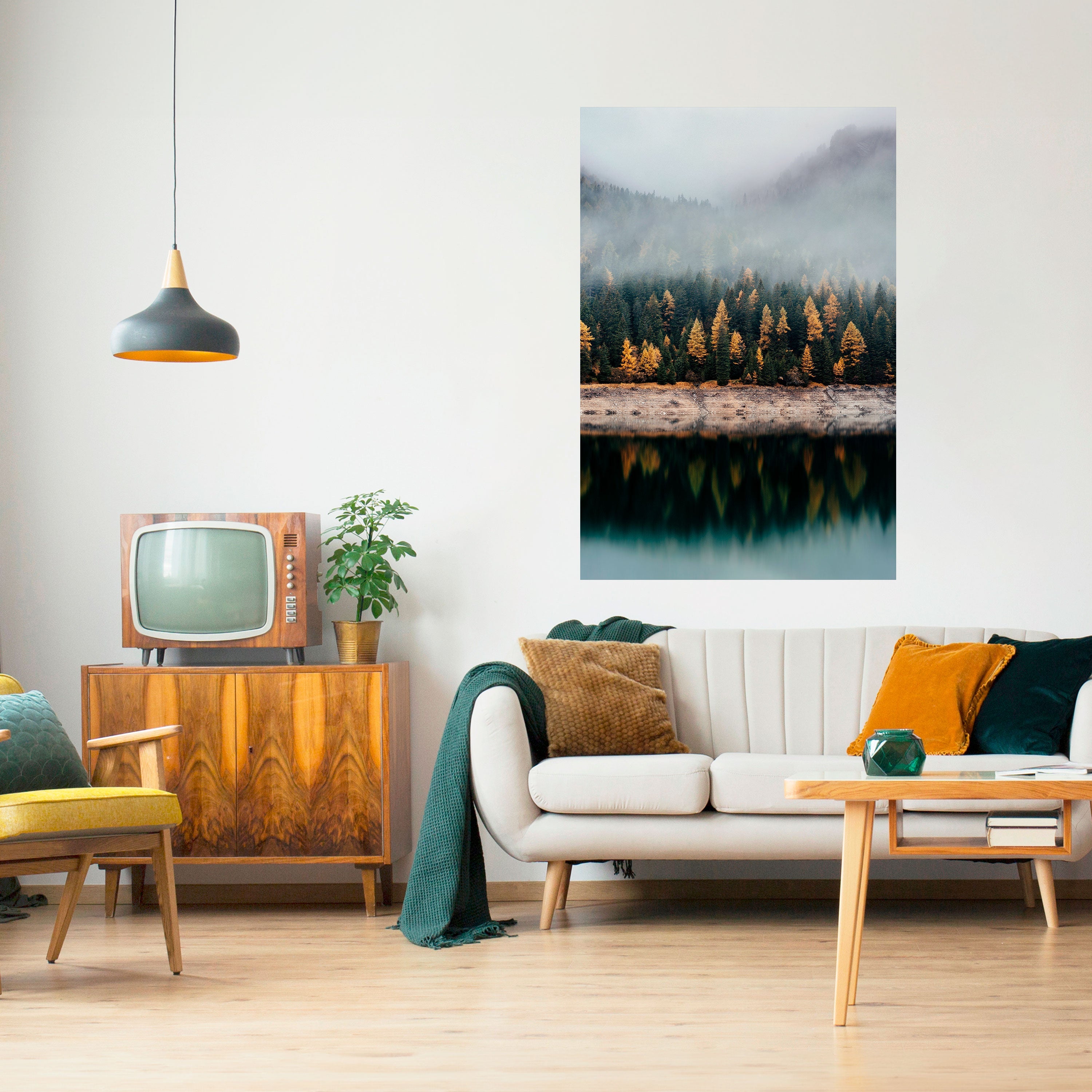 GOLDEN TREES IN FOG Poster Vertical Autocolante