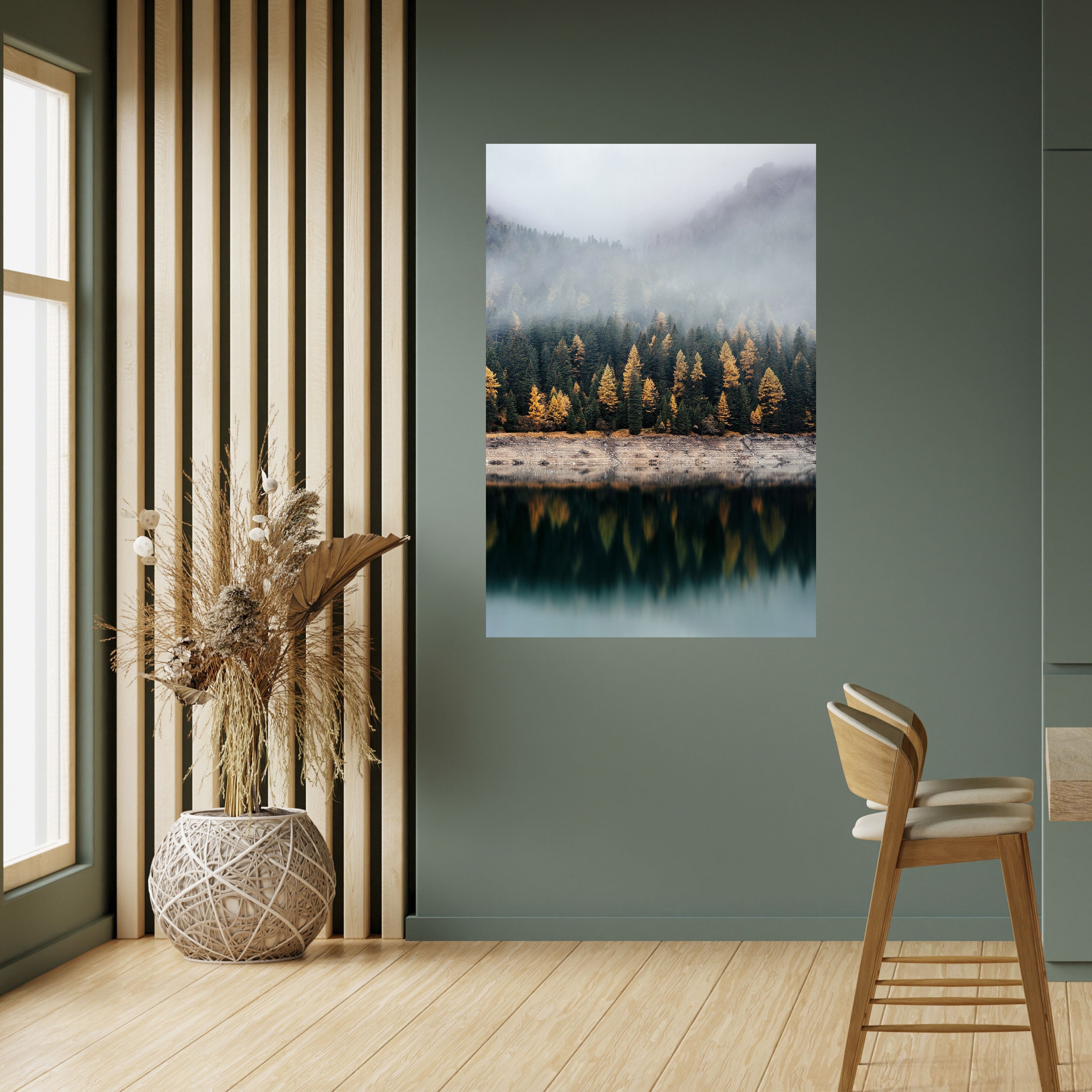 GOLDEN TREES IN FOG Peel and Stick Vertical Poster