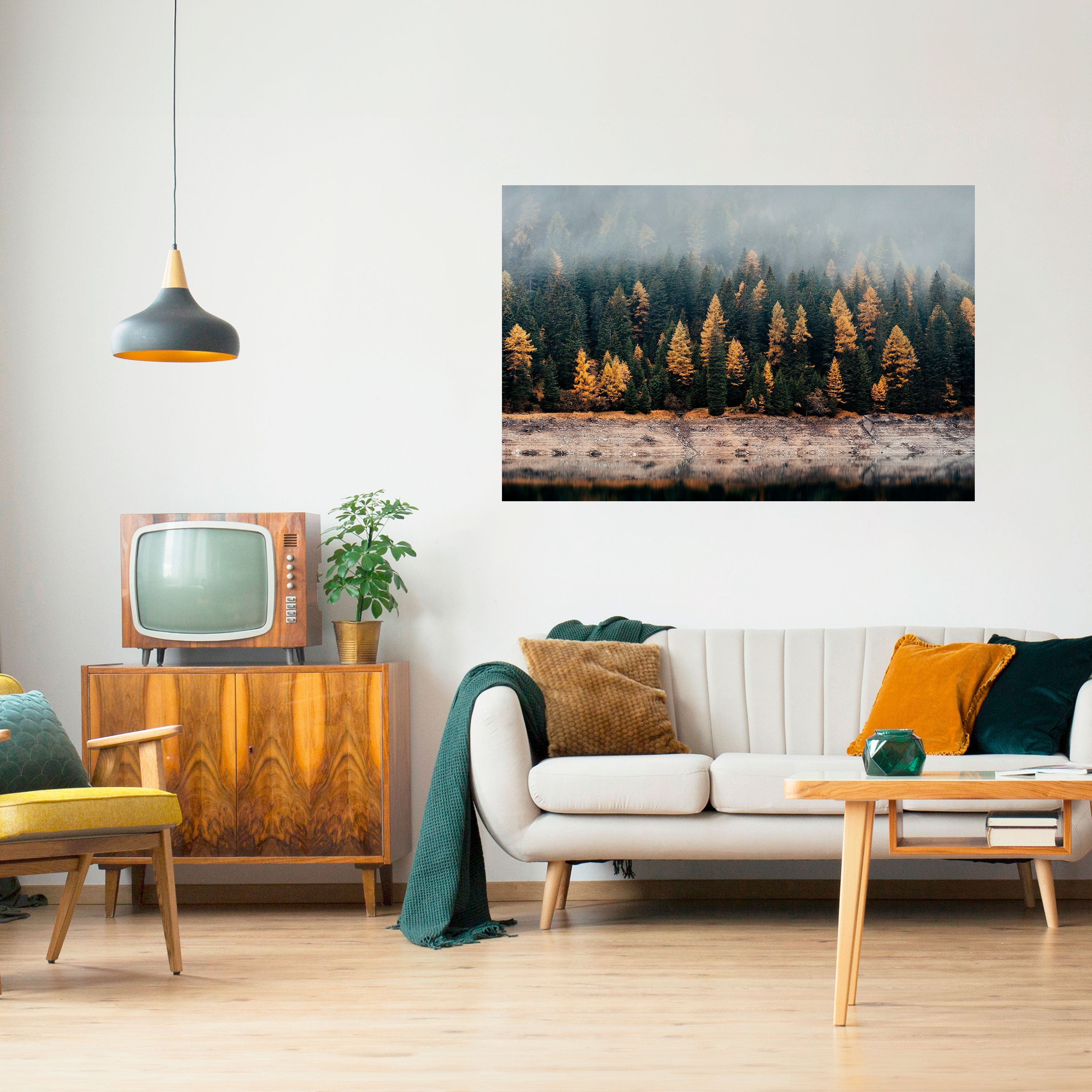 GOLDEN TREES IN FOG Peel and Stick Horizontal Poster