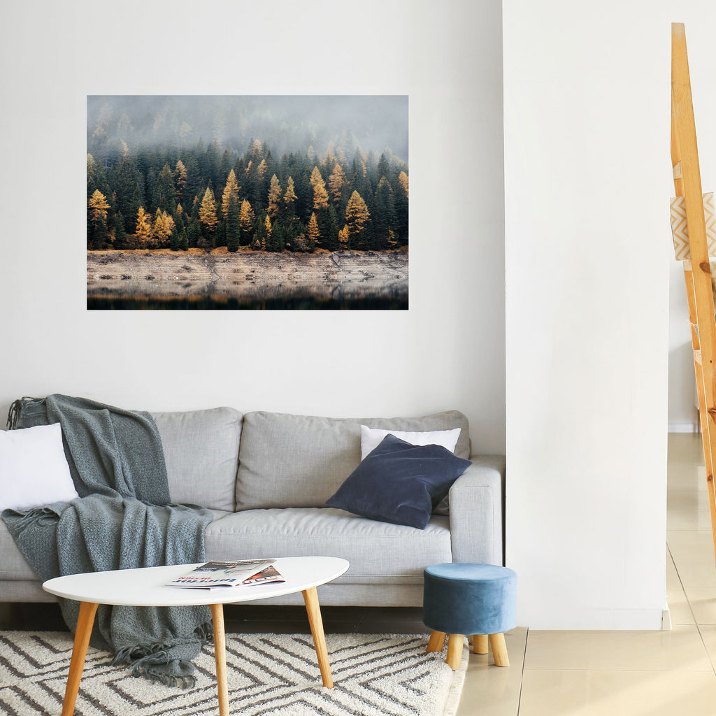 GOLDEN TREES IN FOG Peel and Stick Horizontal Poster