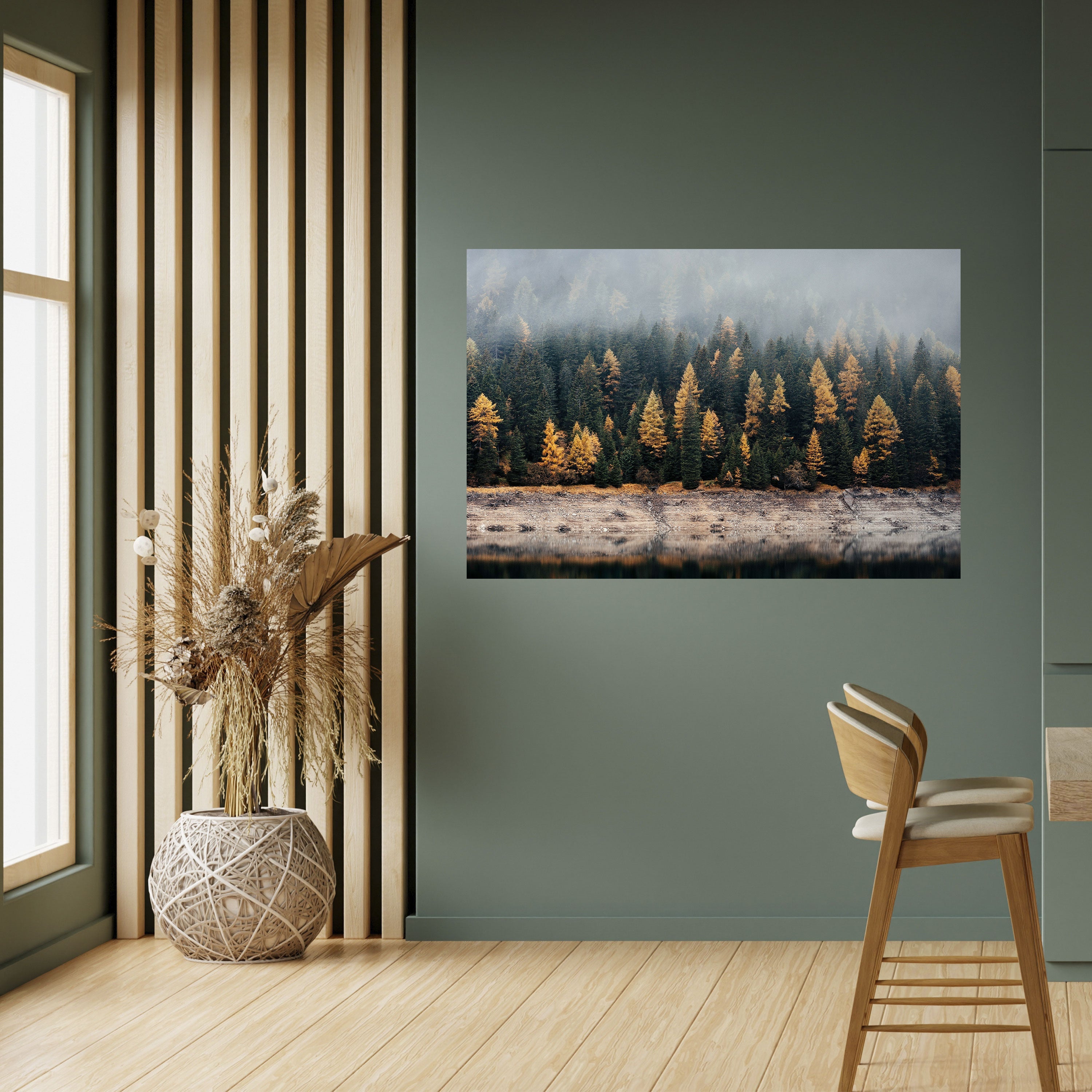 GOLDEN TREES IN FOG Peel and Stick Horizontal Poster