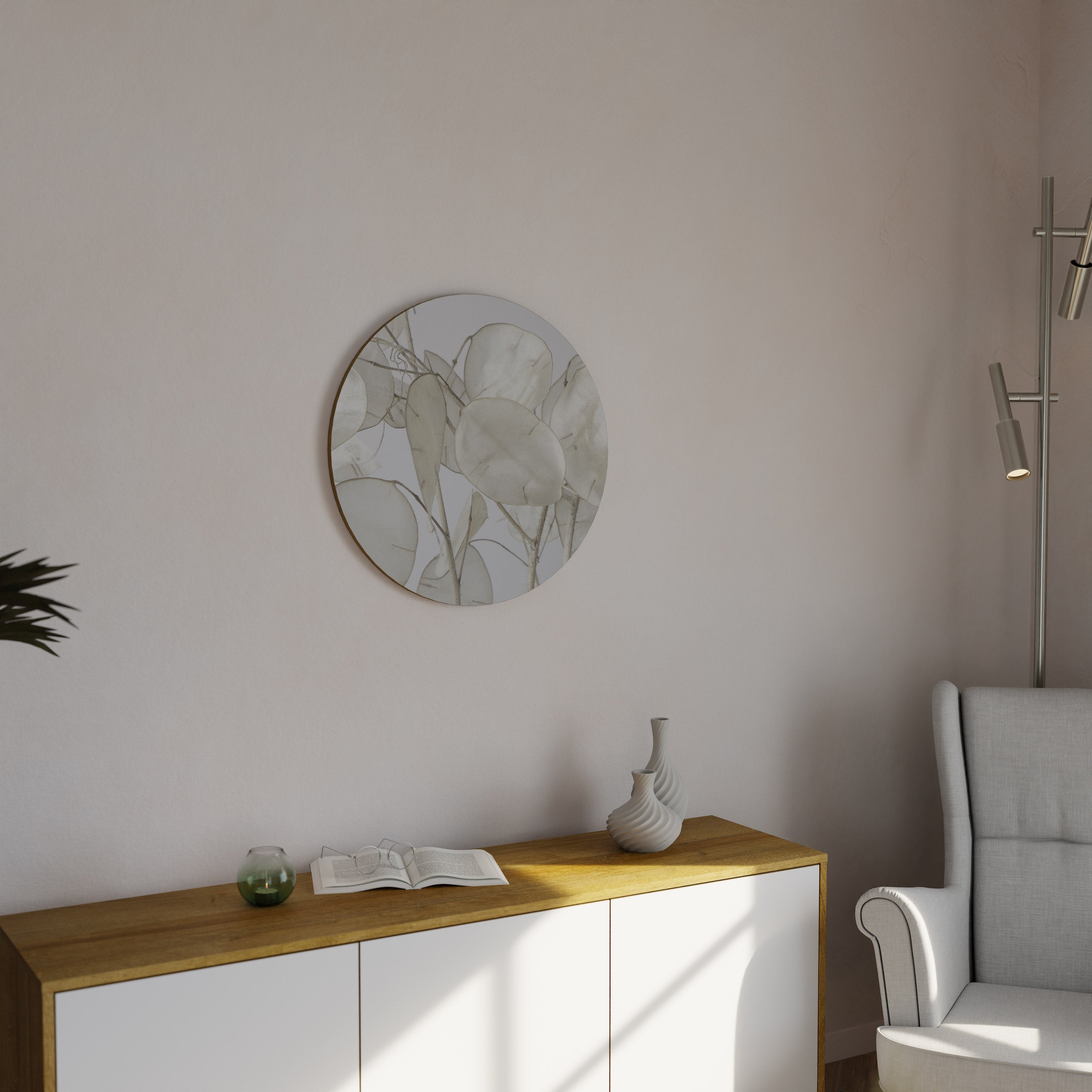 SILKY FOLIAGE WHISPERS Quadro Redondo Decorativo