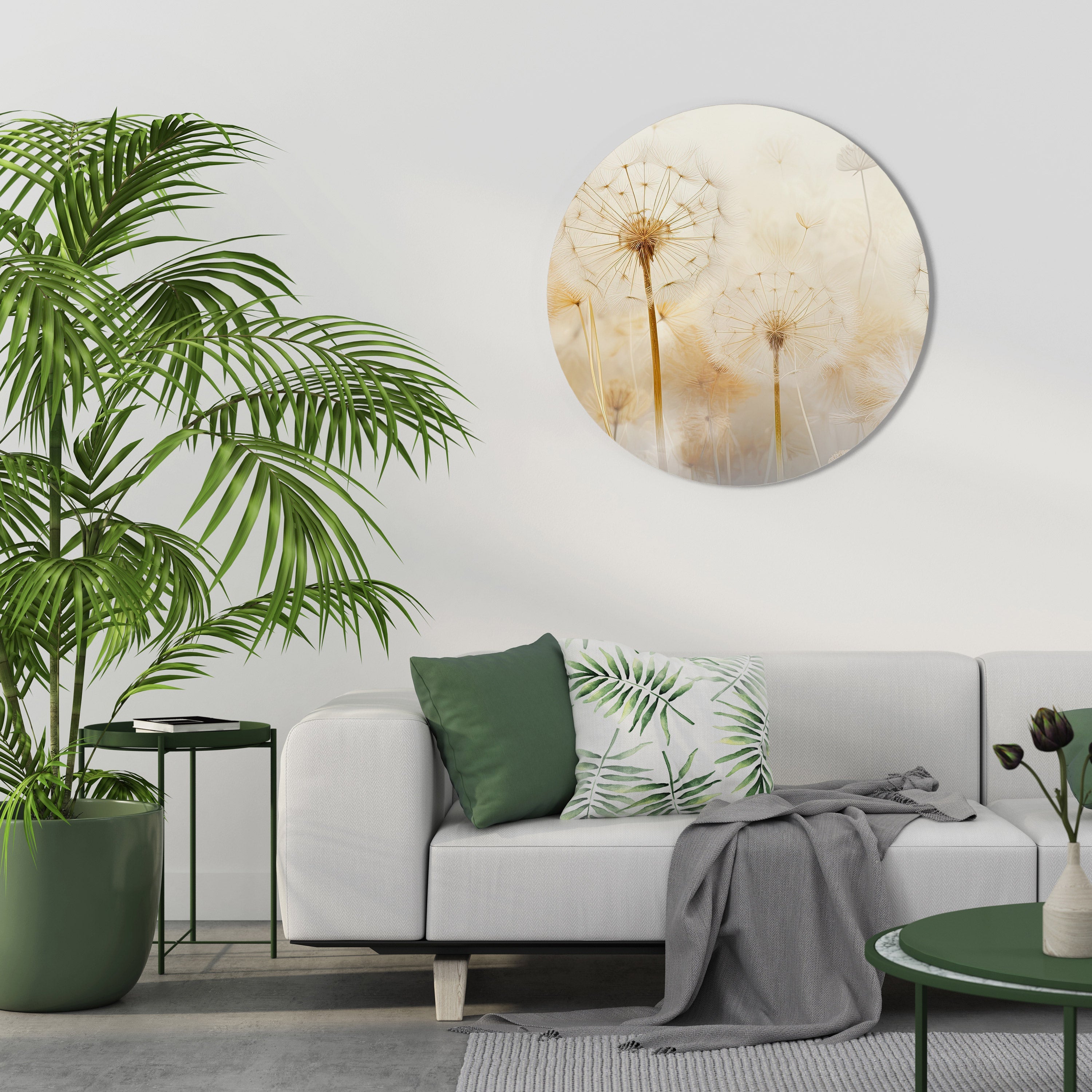 DREAMY DANDELION FIELDS Quadro Redondo Decorativo