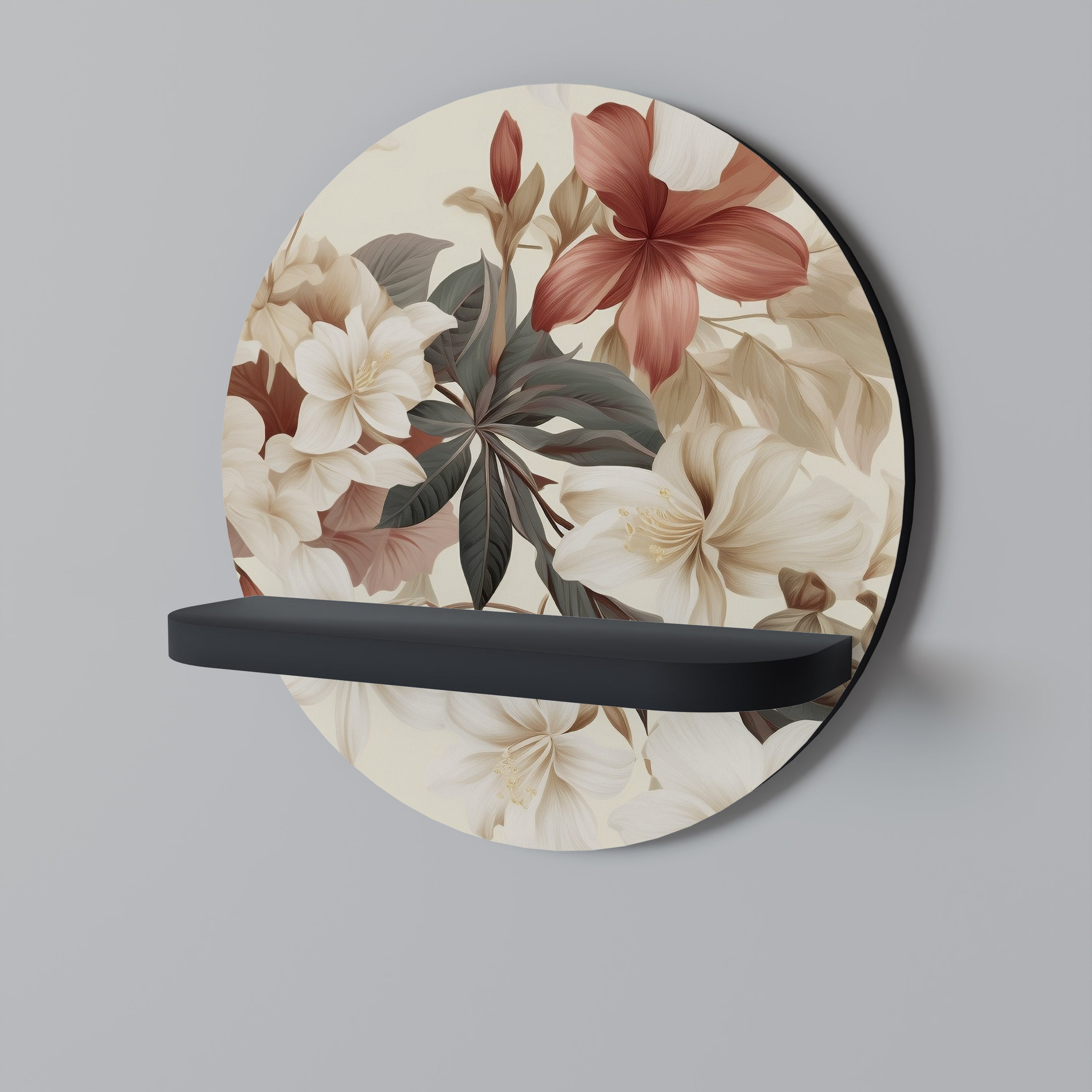 PETAL POETRY Prateleira Redonda Decorativa em Acabamento Preto