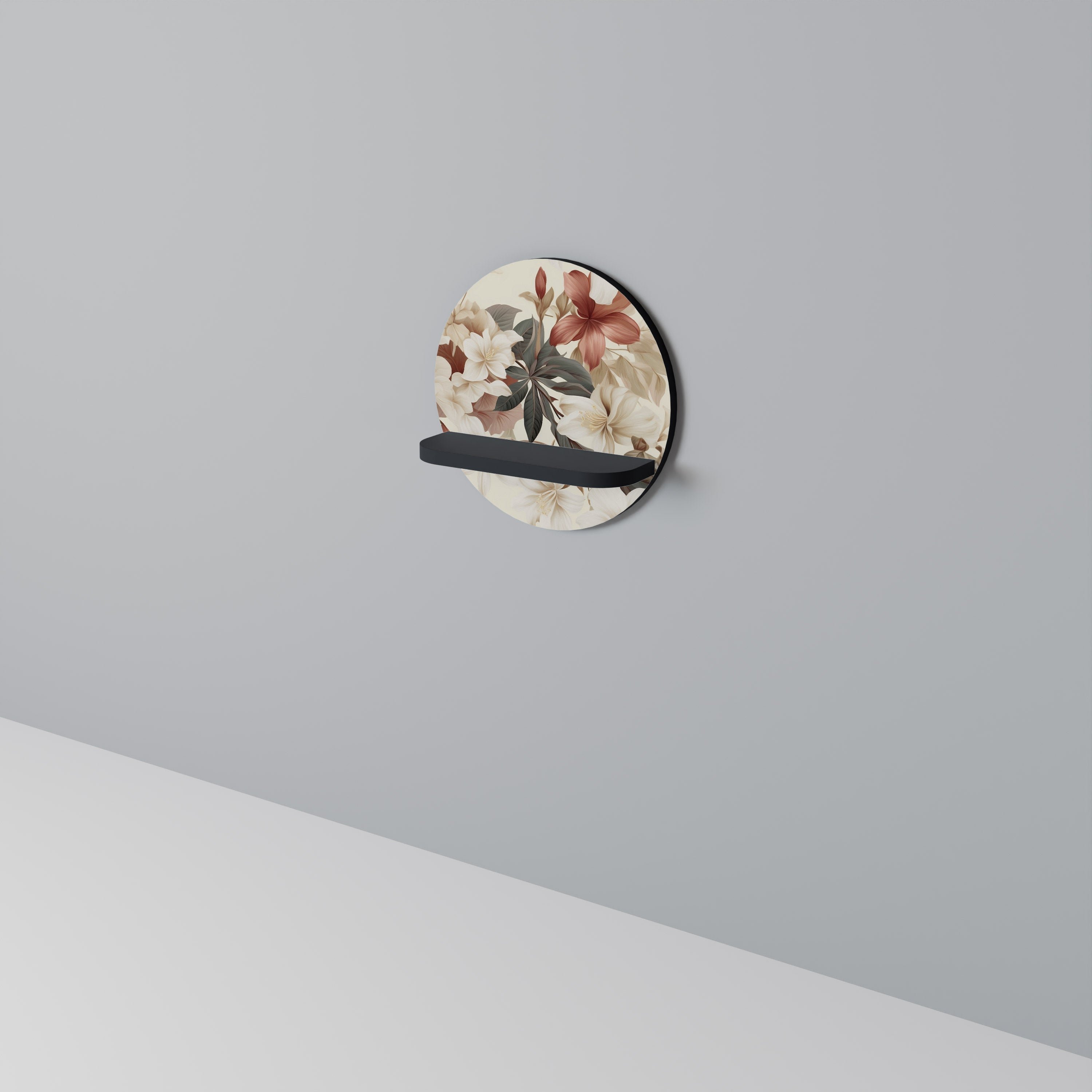 PETAL POETRY Prateleira Redonda Decorativa em Acabamento Preto