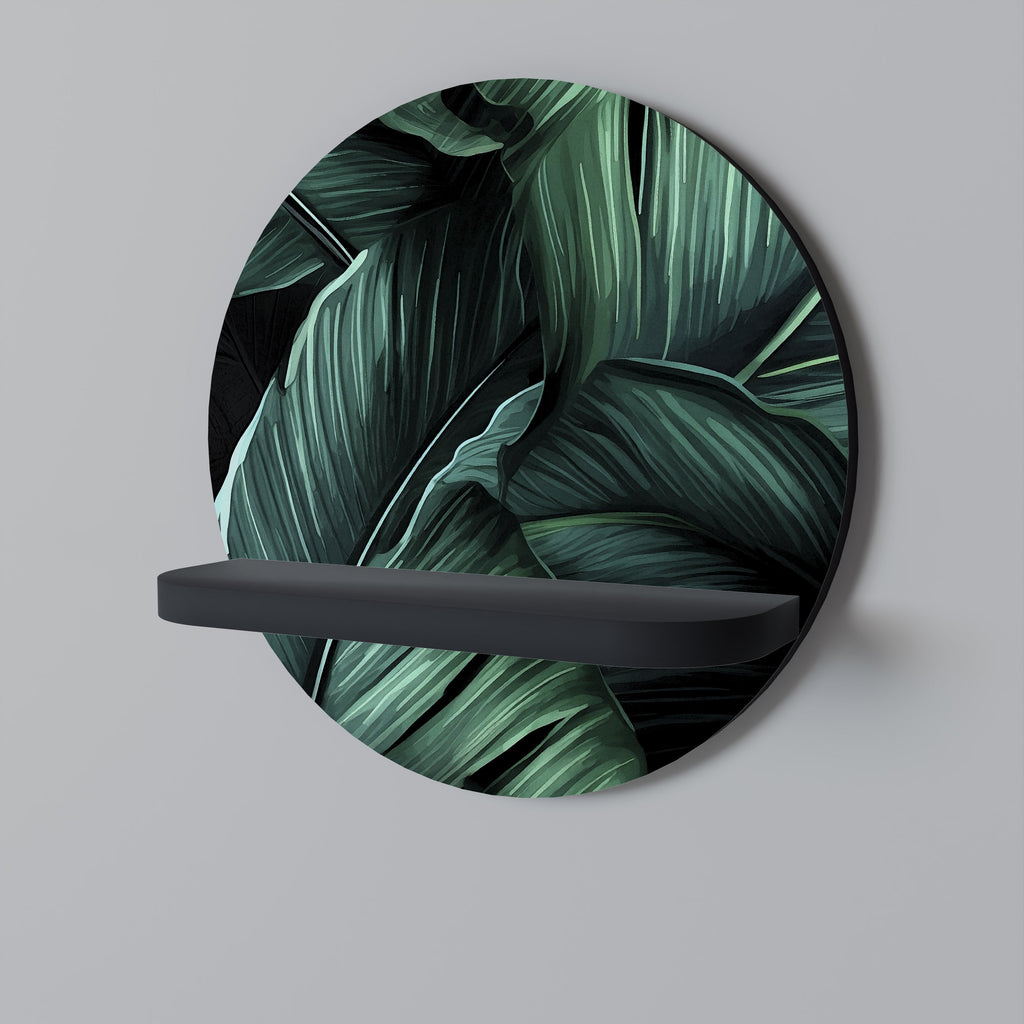 LEAFY ELEGANCE Prateleira Redonda Decorativa em Acabamento Preto